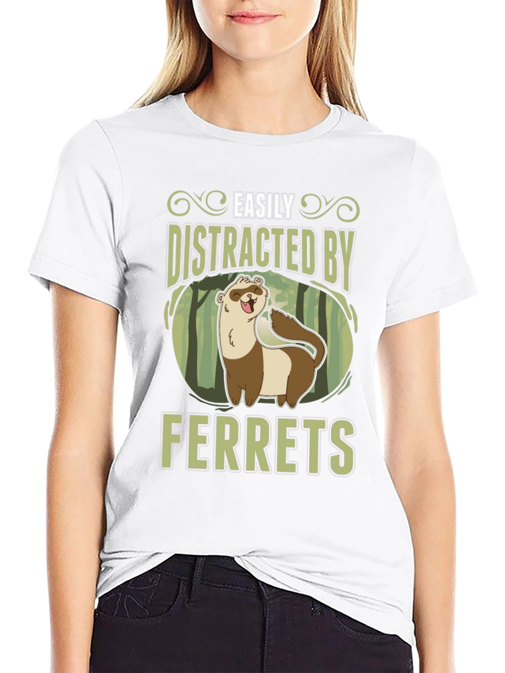 Easily Distracted by Ferrets Black T-Shirt