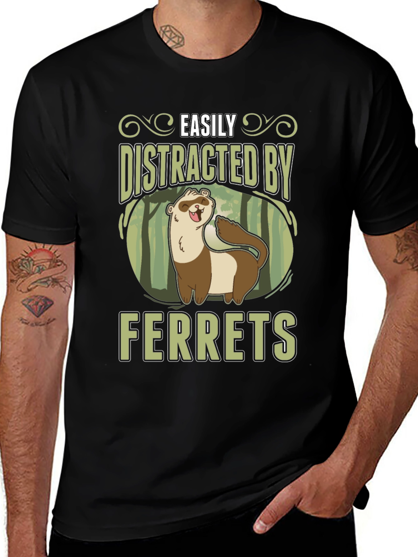 Easily Distracted by Ferrets Black T-Shirt