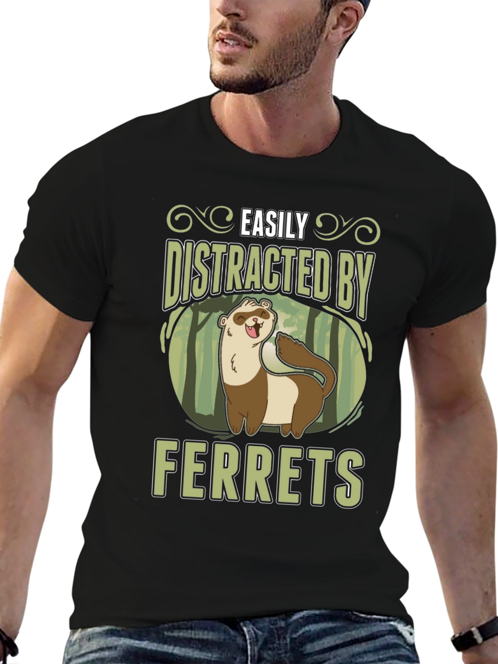 Easily Distracted by Ferrets Black T-Shirt