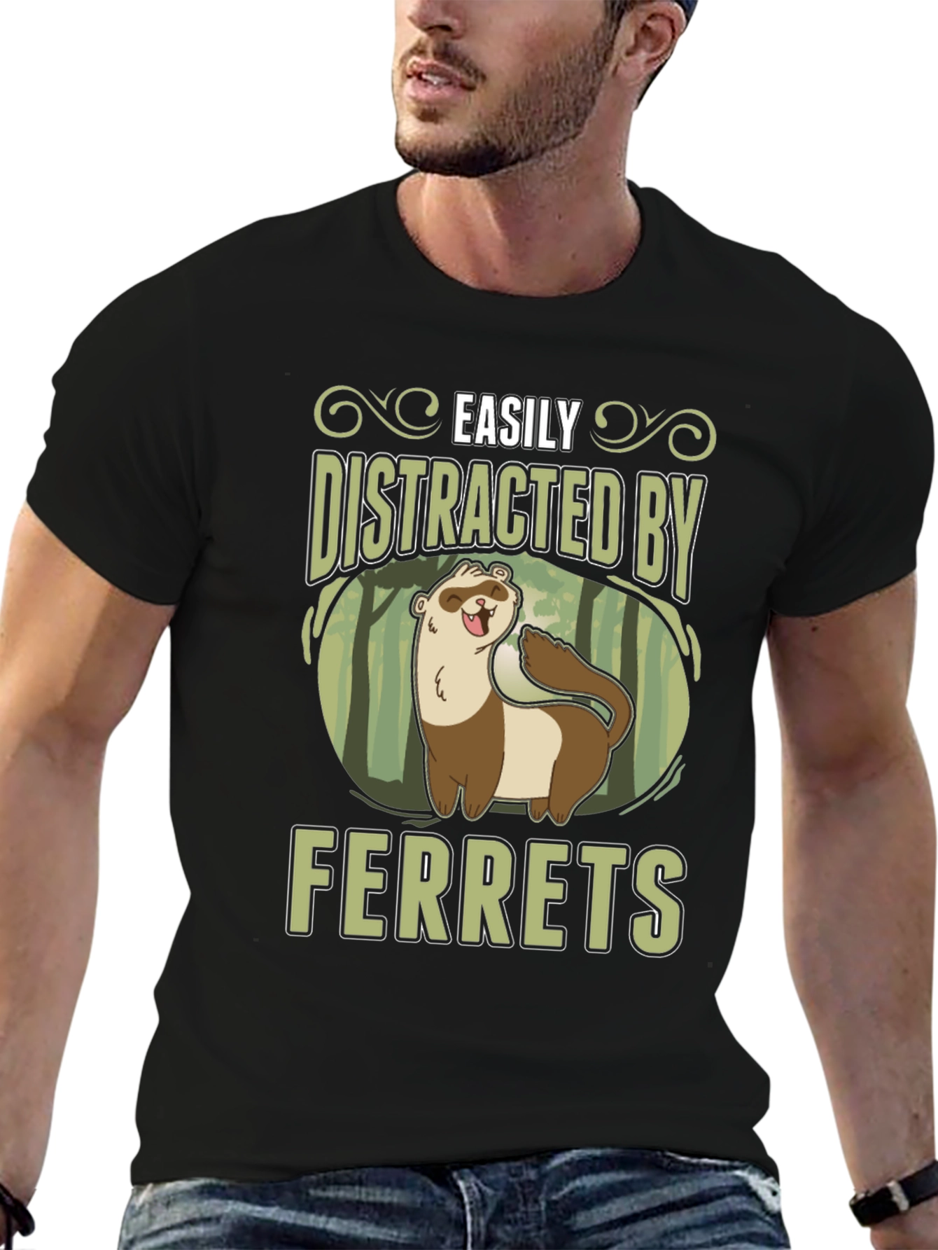 Easily Distracted by Ferrets Black T-Shirt