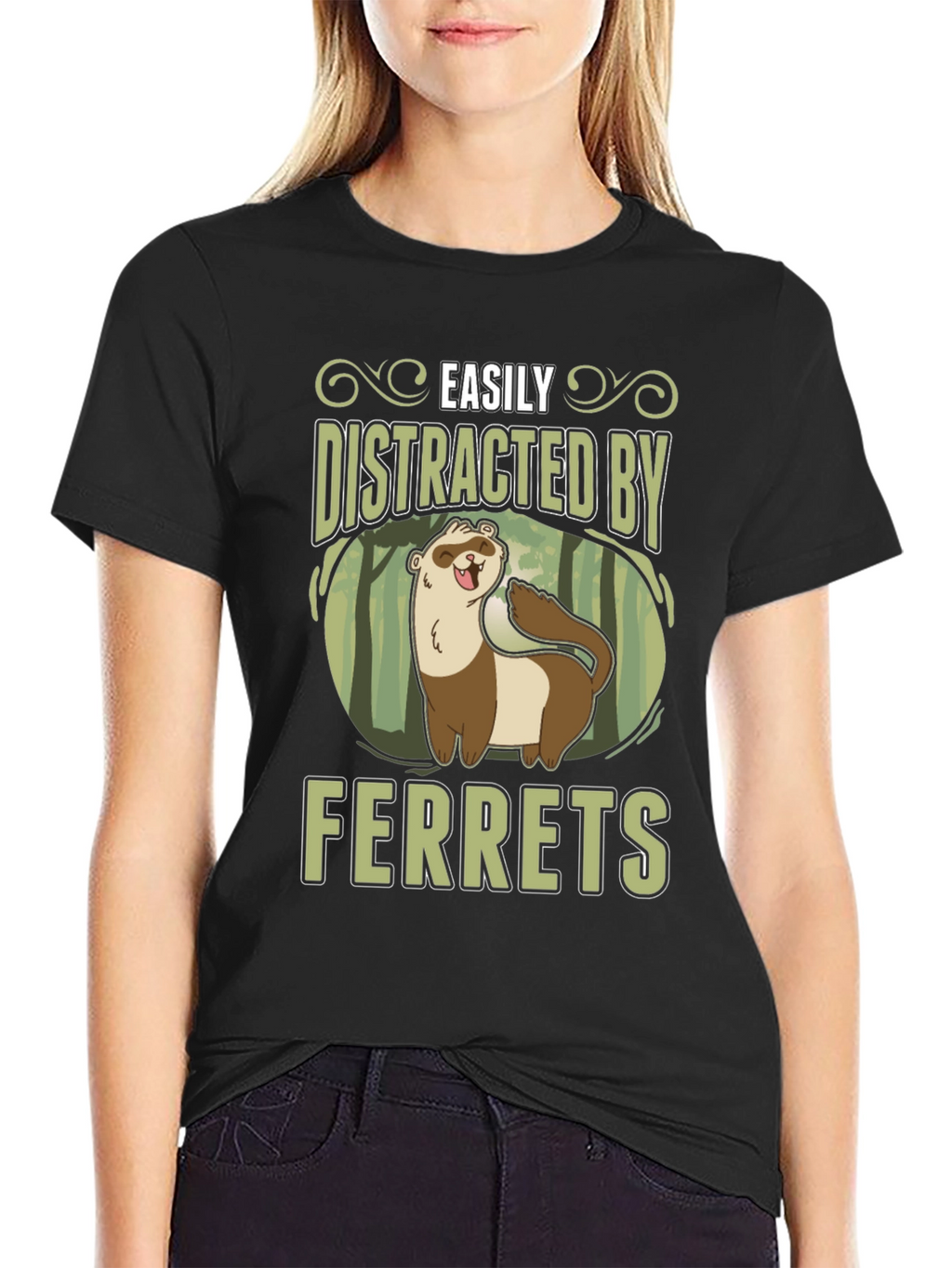 Easily Distracted by Ferrets Black T-Shirt