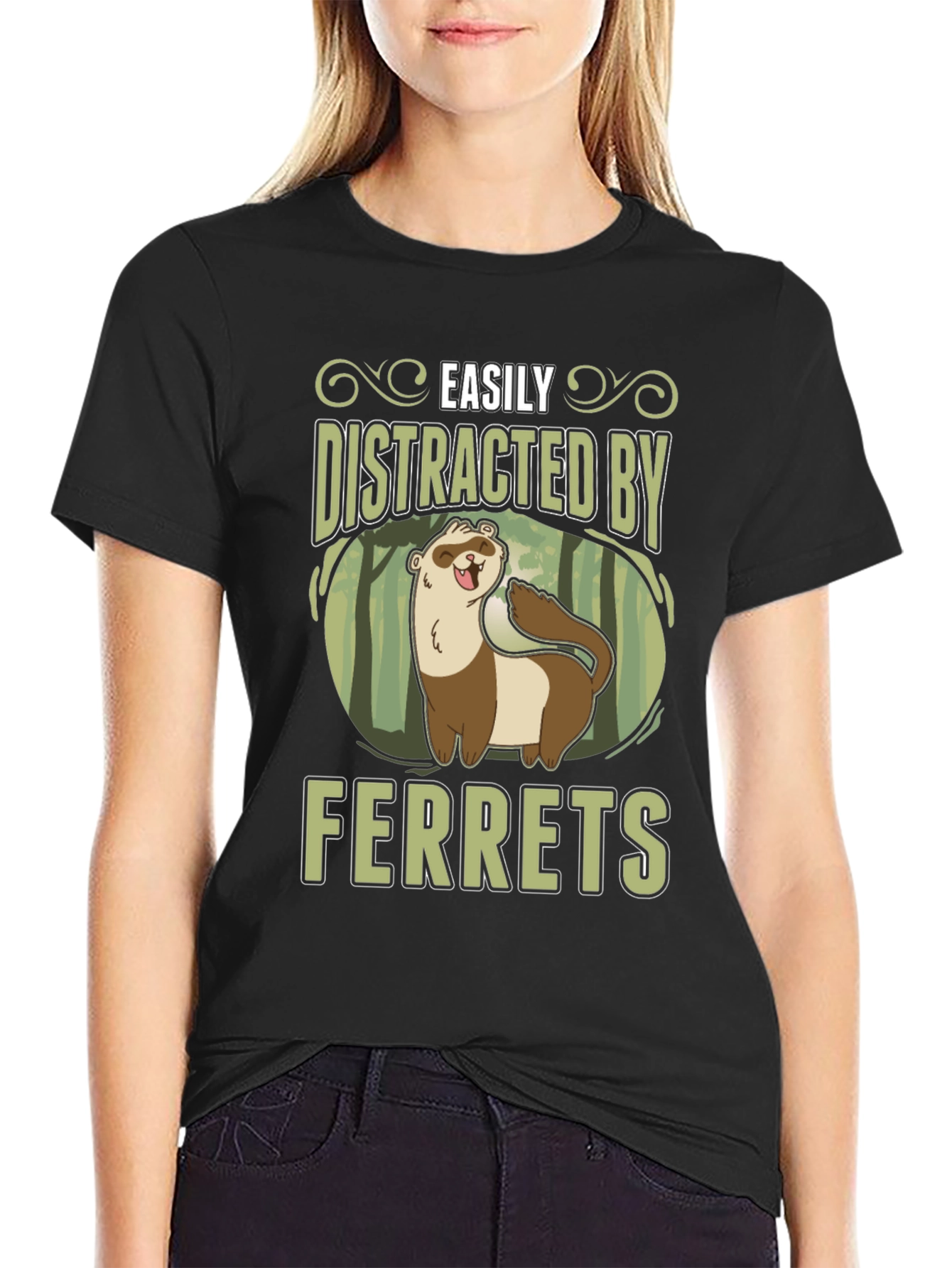 Easily Distracted by Ferrets Black T-Shirt