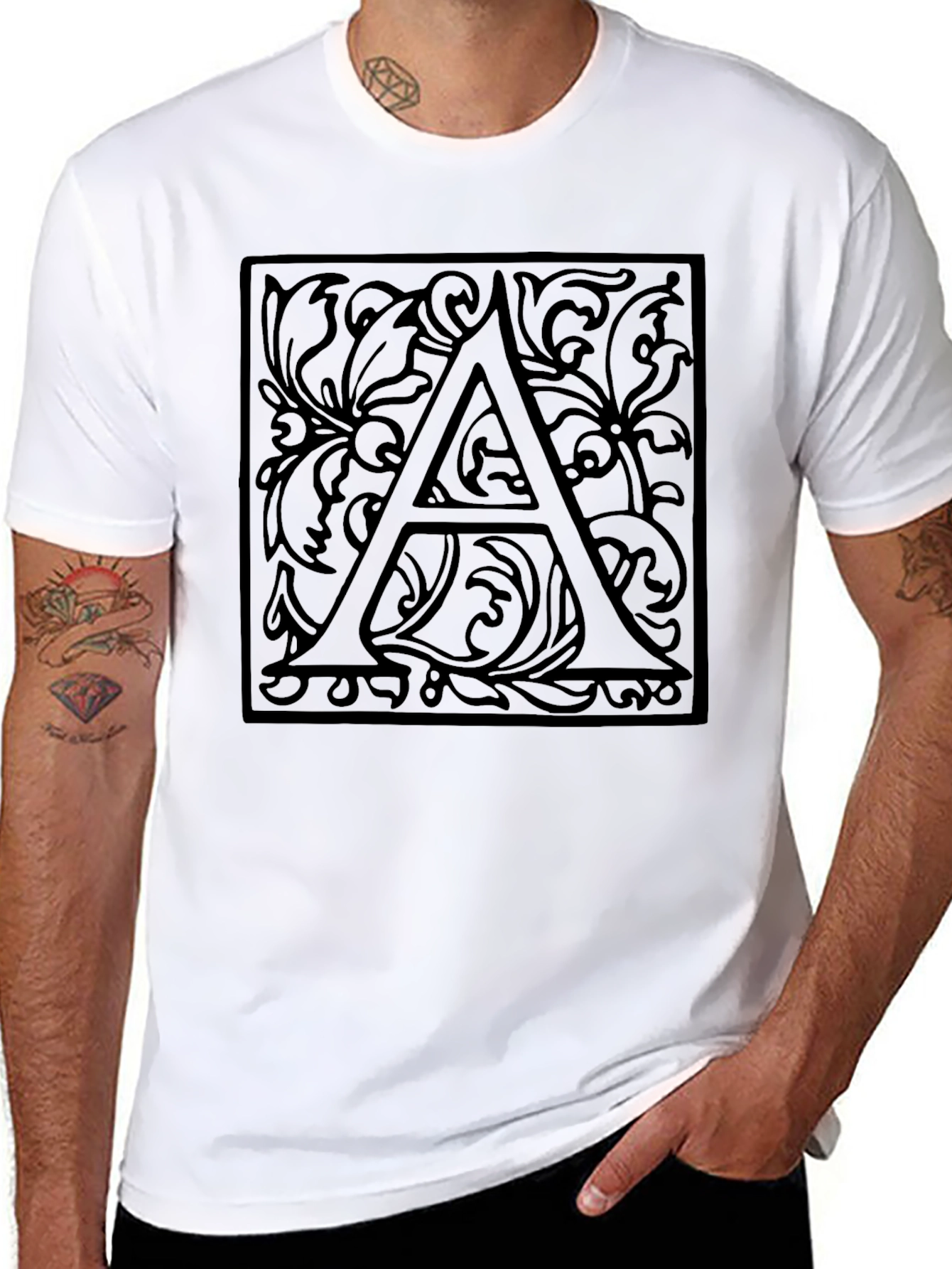 Ornate Letter A Black Graphic Tee
