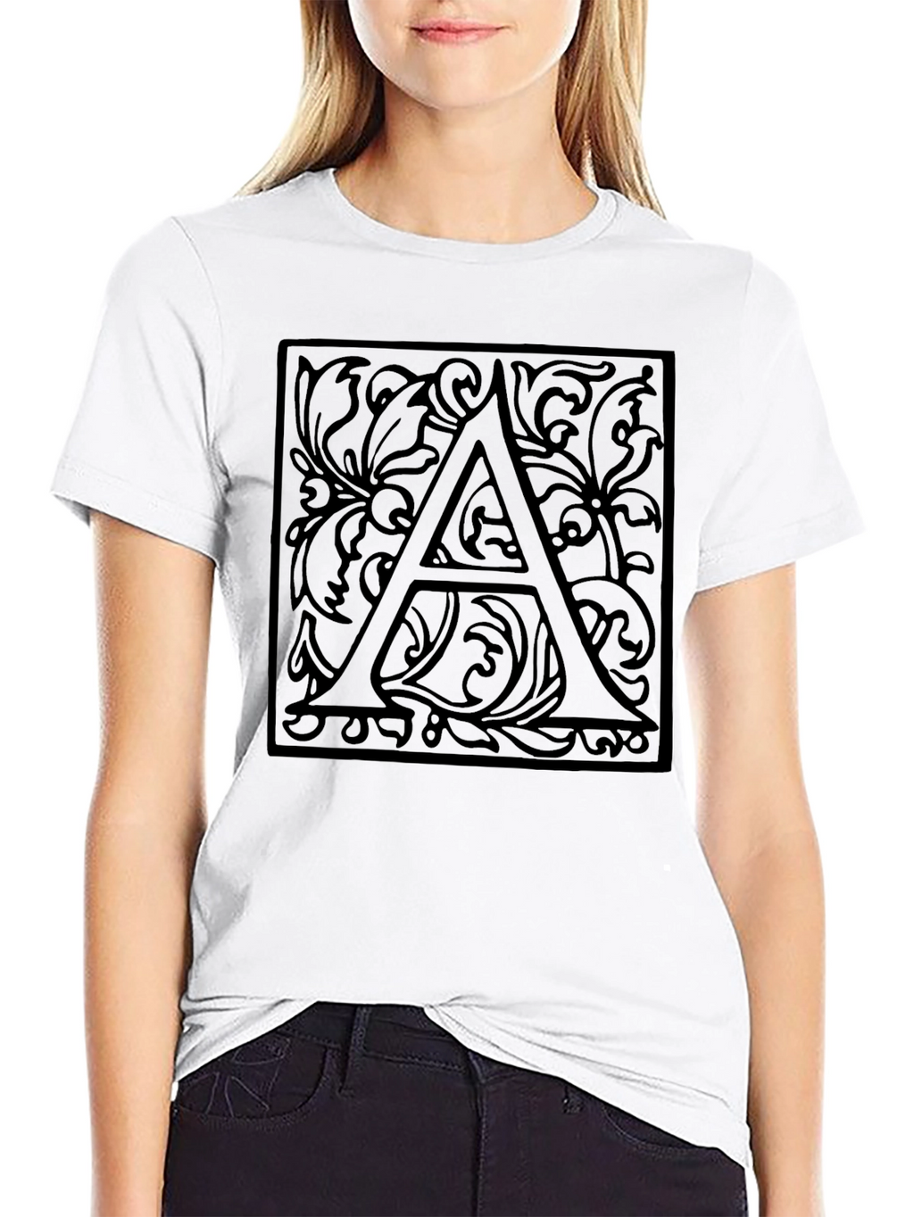 Ornate Letter A Black Graphic Tee