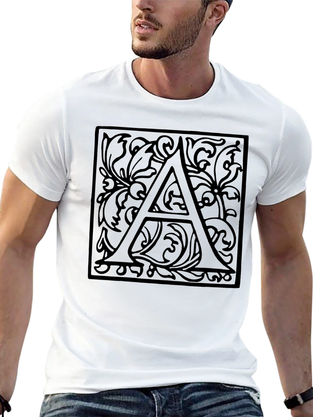 Ornate Letter A Black Graphic Tee