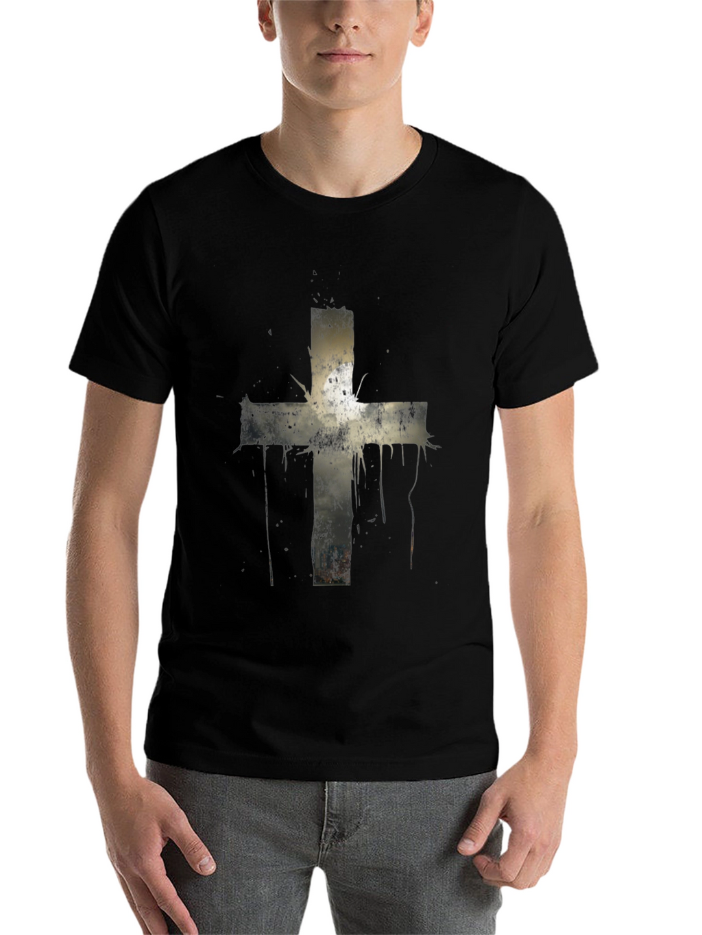 Grunge Cross Graphic Print Tee - Black