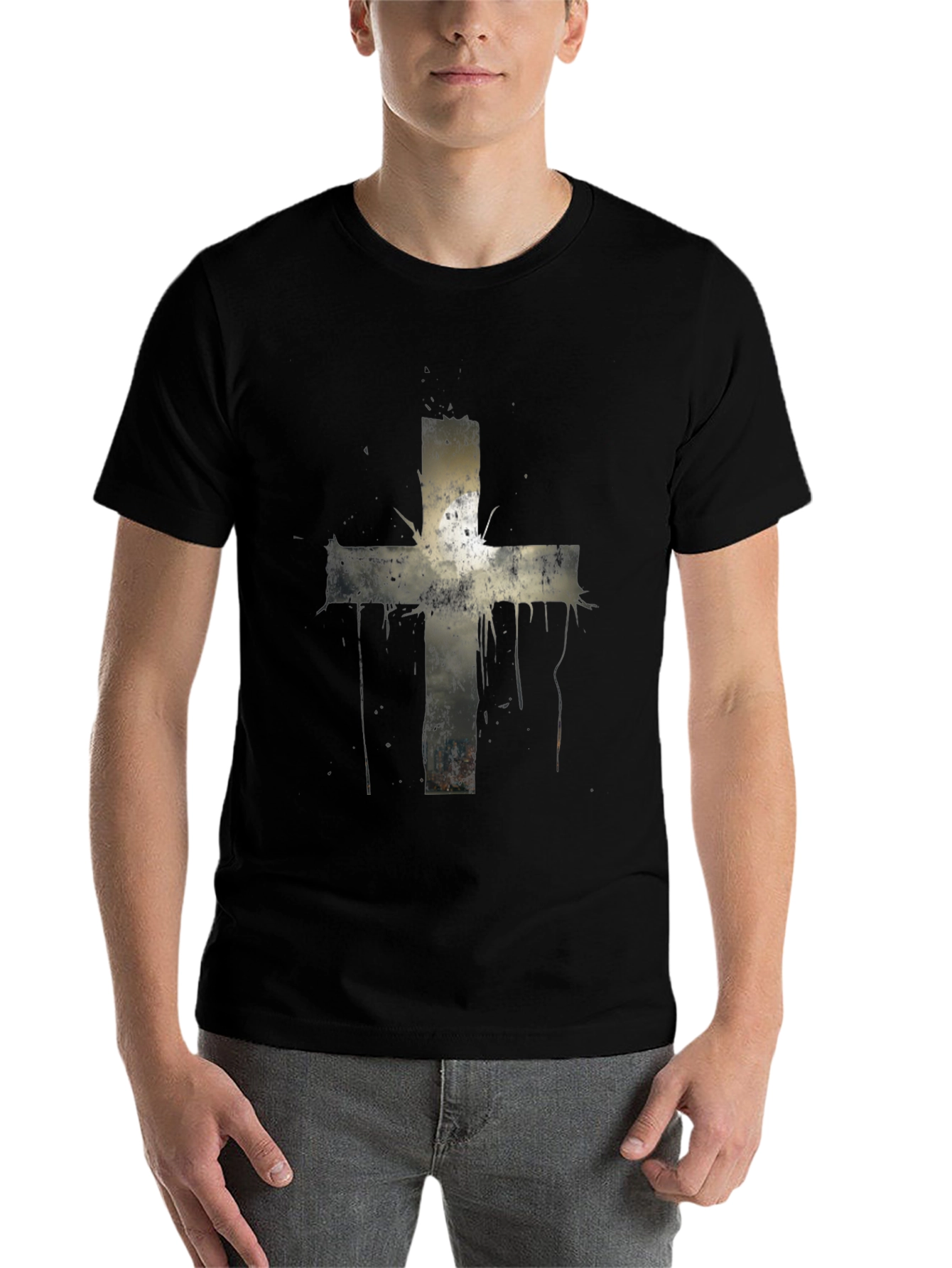 Grunge Cross Graphic Print Tee - Black