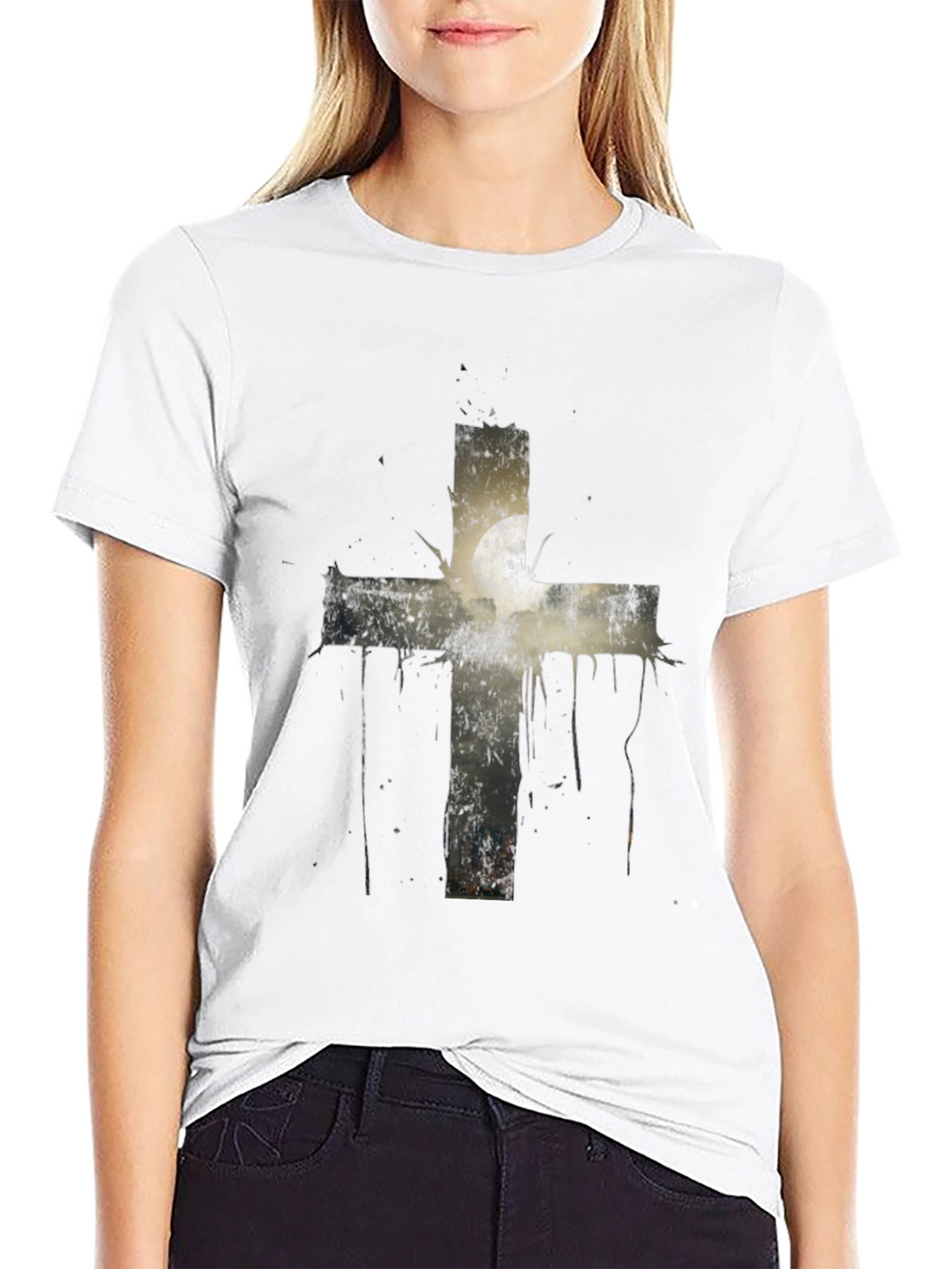 Grunge Cross Graphic Print Tee - Black