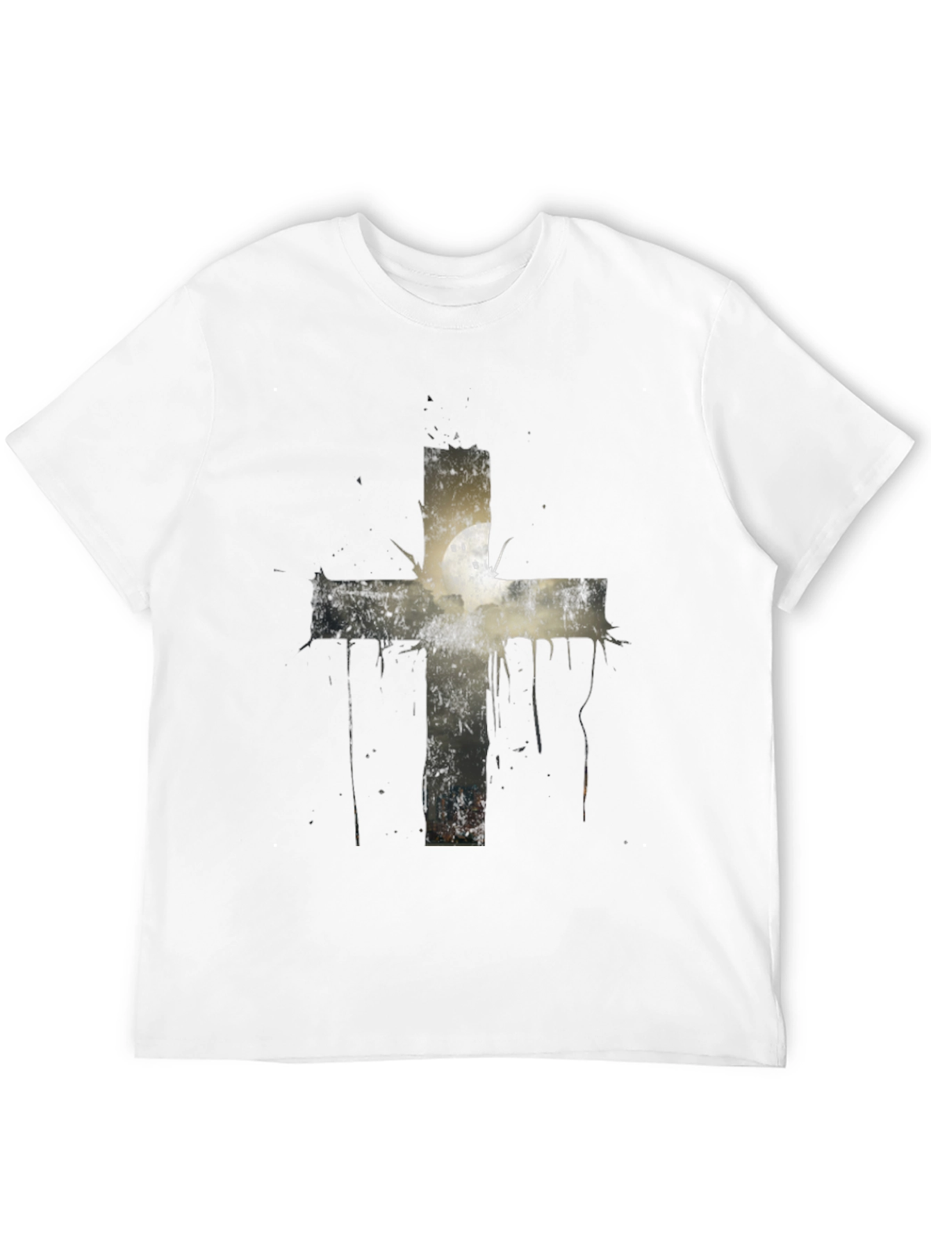 Grunge Cross Graphic Print Tee - Black