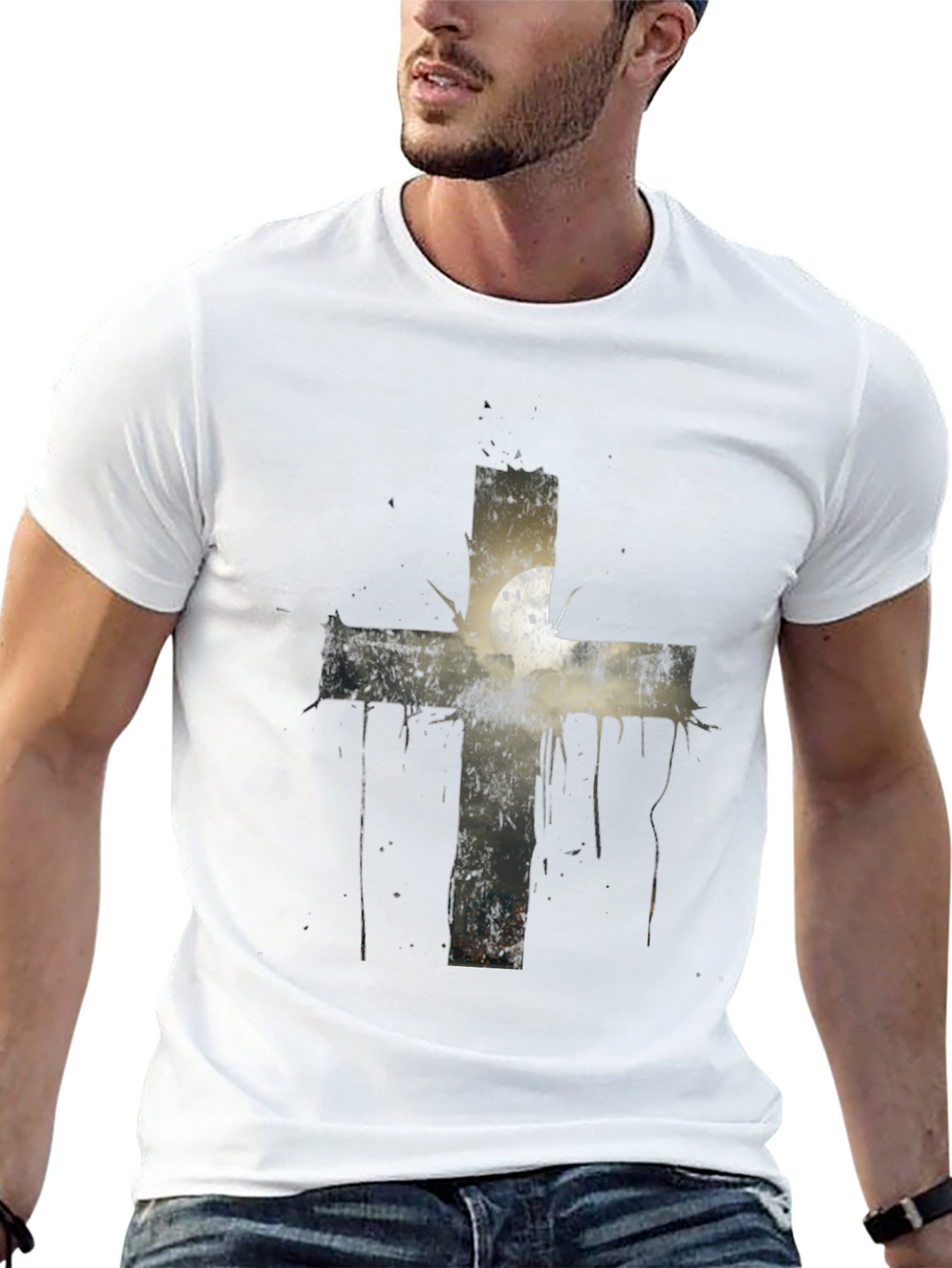 Grunge Cross Graphic Print Tee - Black