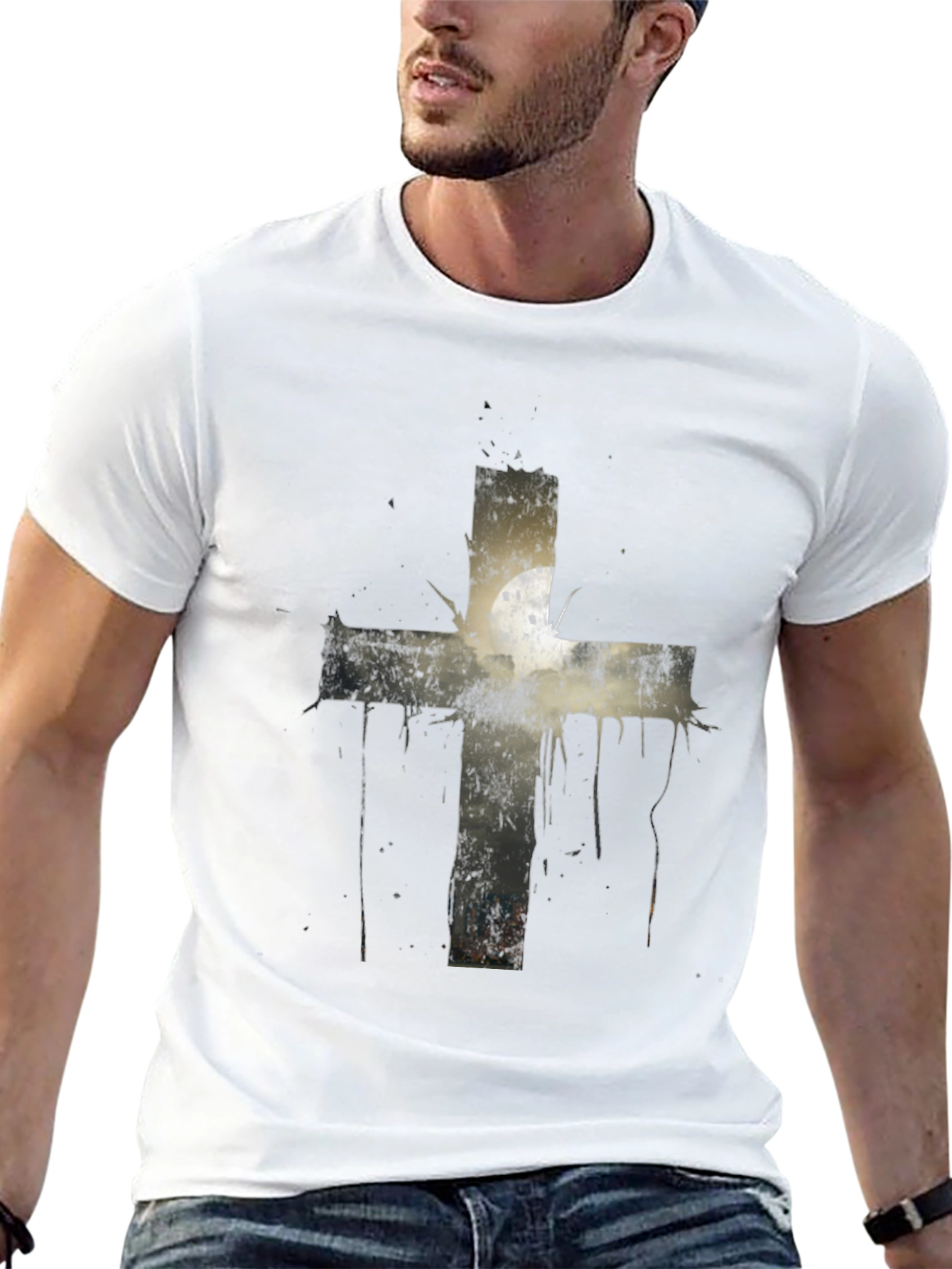Grunge Cross Graphic Print Tee - Black
