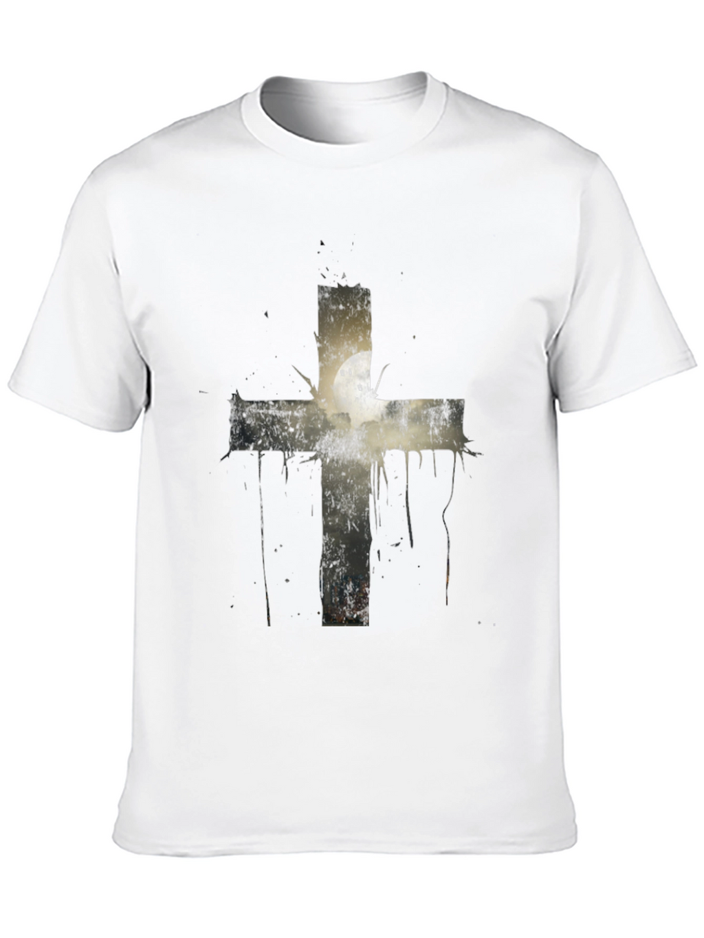 Grunge Cross Graphic Print Tee - Black