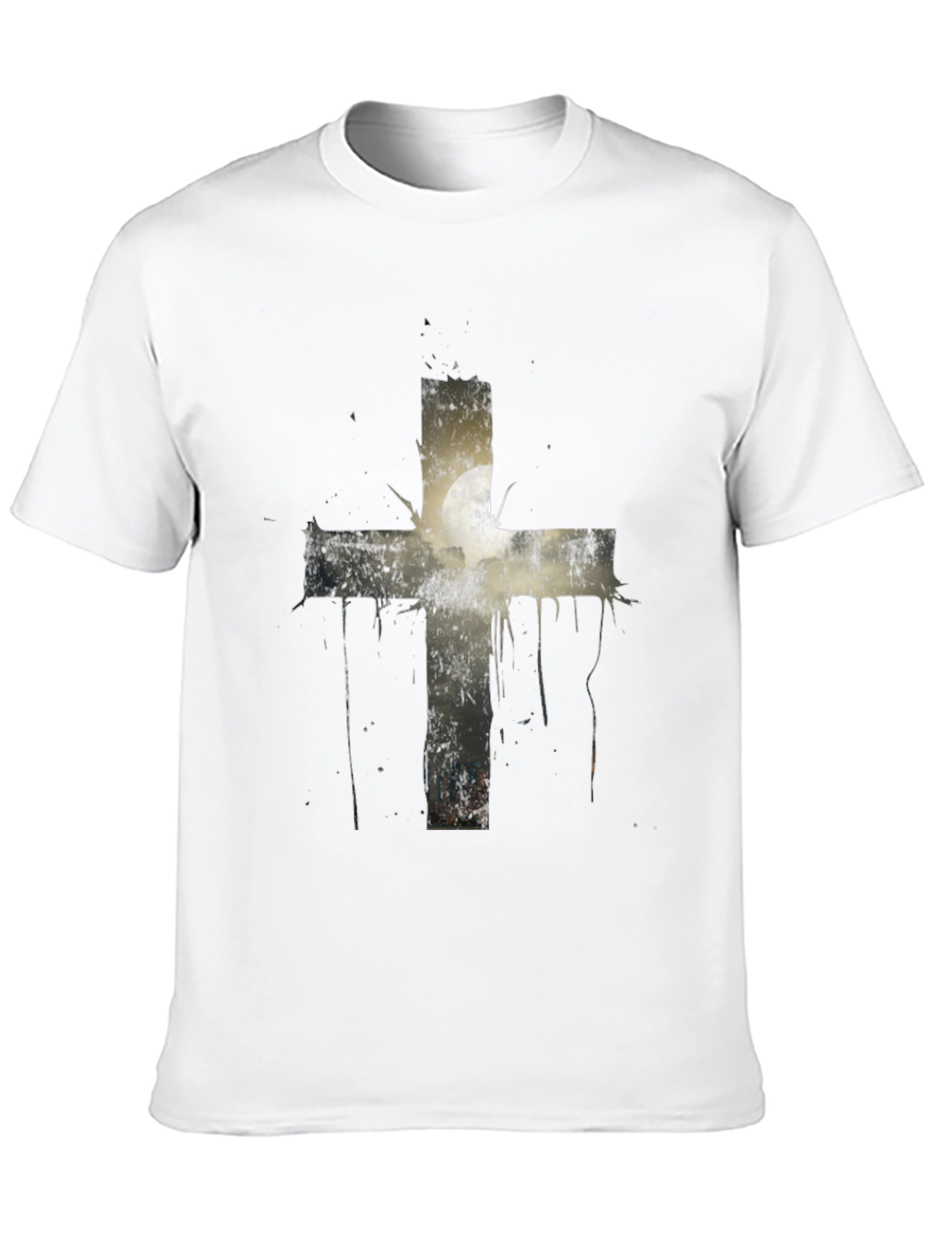 Grunge Cross Graphic Print Tee - Black