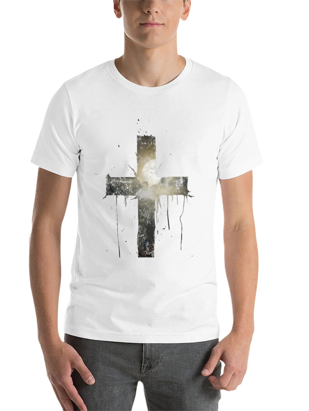 Grunge Cross Graphic Print Tee - Black