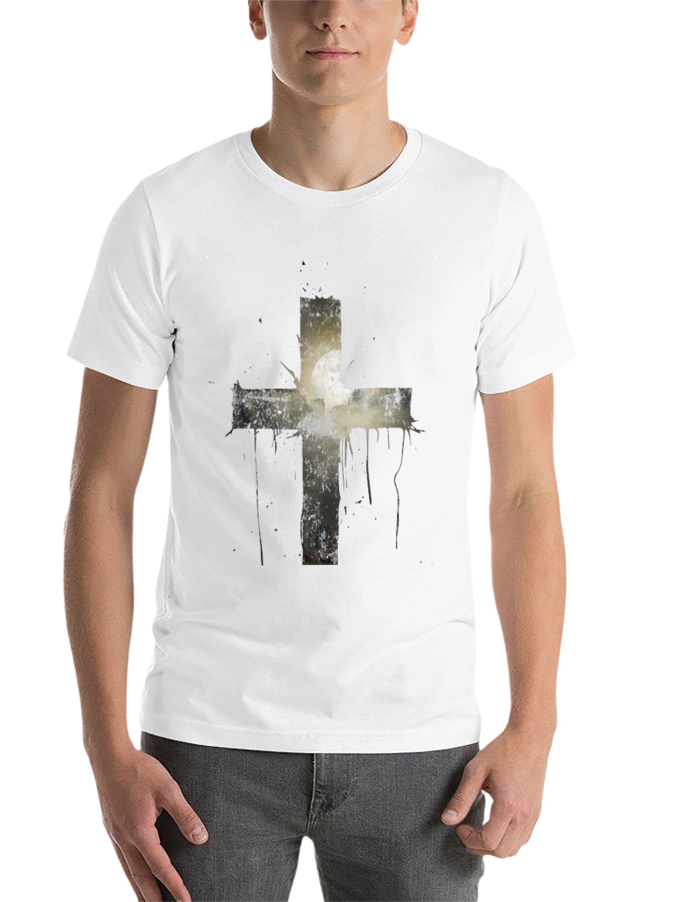 Grunge Cross Graphic Print Tee - Black