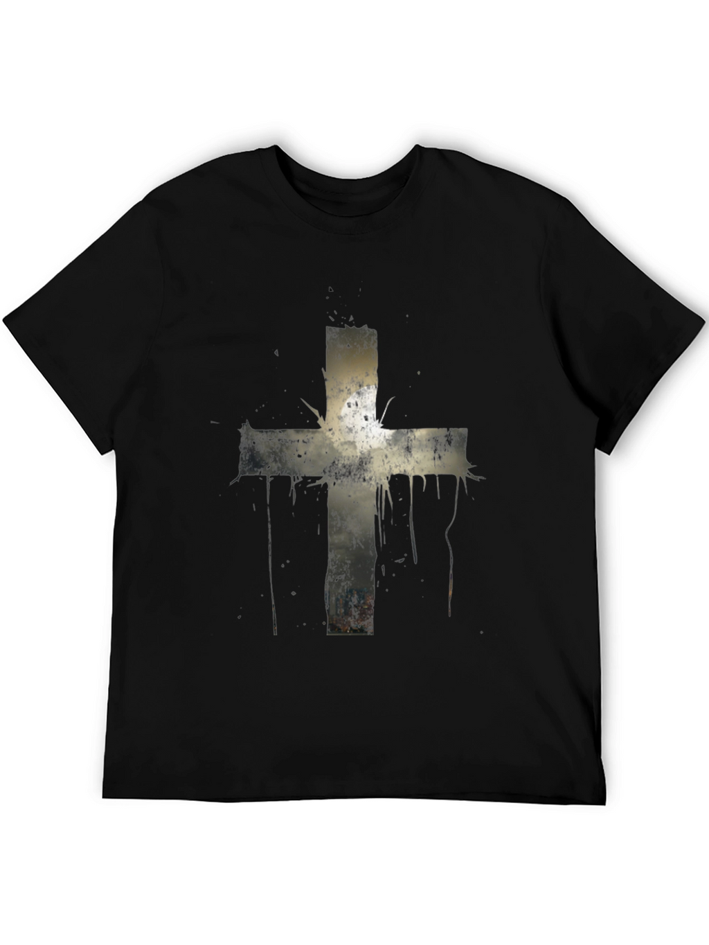 Grunge Cross Graphic Print Tee - Black