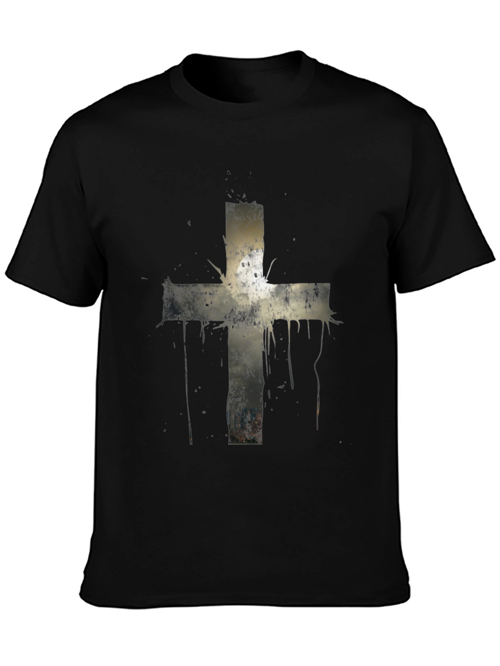 Grunge Cross Graphic Print Tee - Black