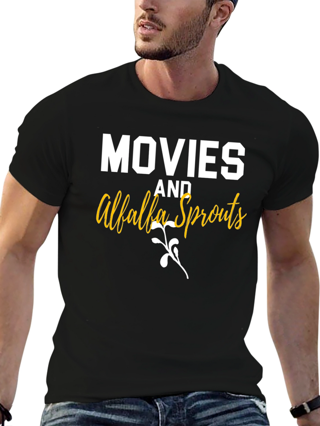 Movies and Alfalfa Sprouts Black Graphic T-Shirt