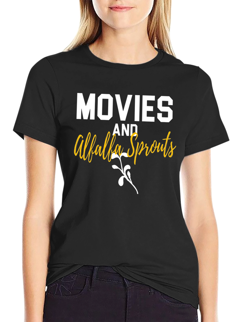 Movies and Alfalfa Sprouts Black Graphic T-Shirt