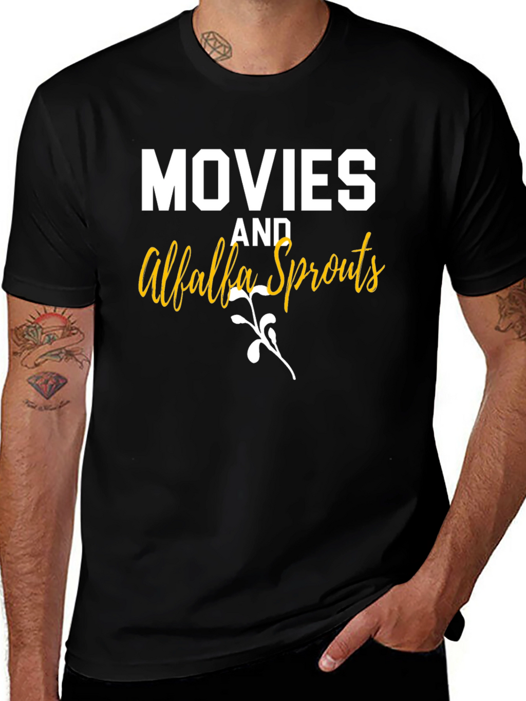 Movies and Alfalfa Sprouts Black Graphic T-Shirt