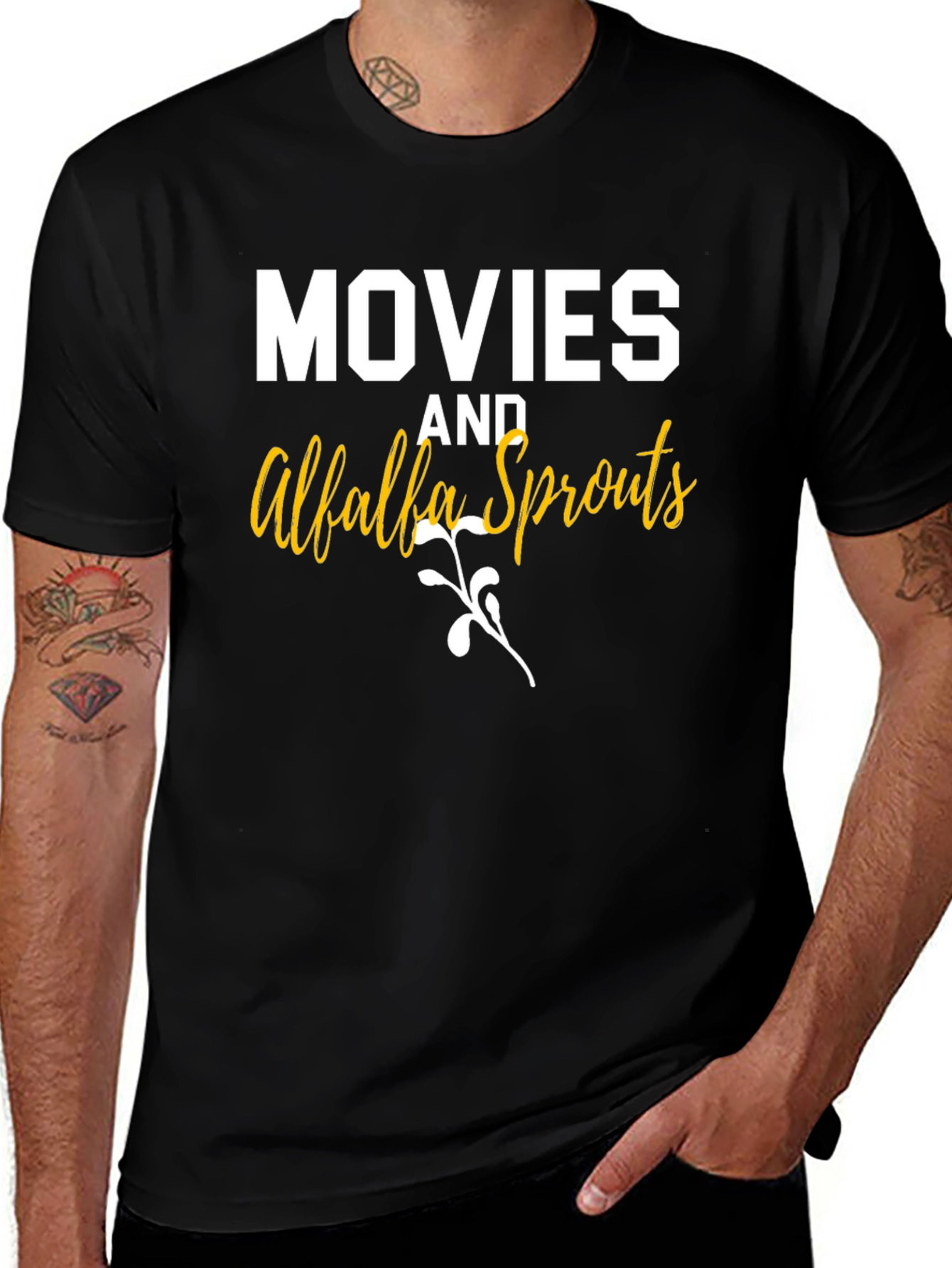Movies and Alfalfa Sprouts Black Graphic T-Shirt
