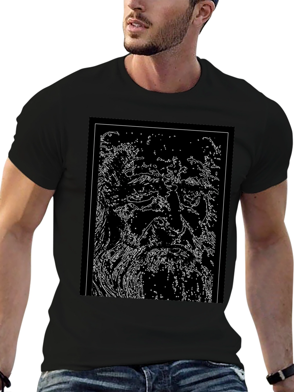 Abstract Face Graphic Black T-Shirt