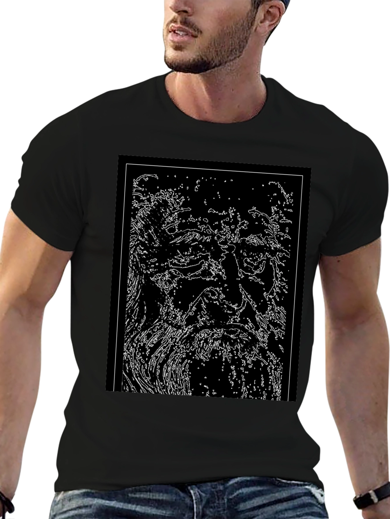 Abstract Face Graphic Black T-Shirt