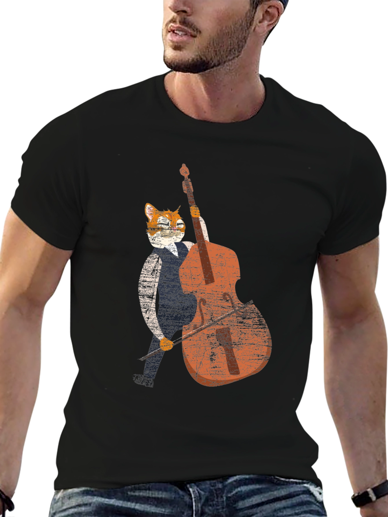 Cool Cat Bassist Black T-Shirt