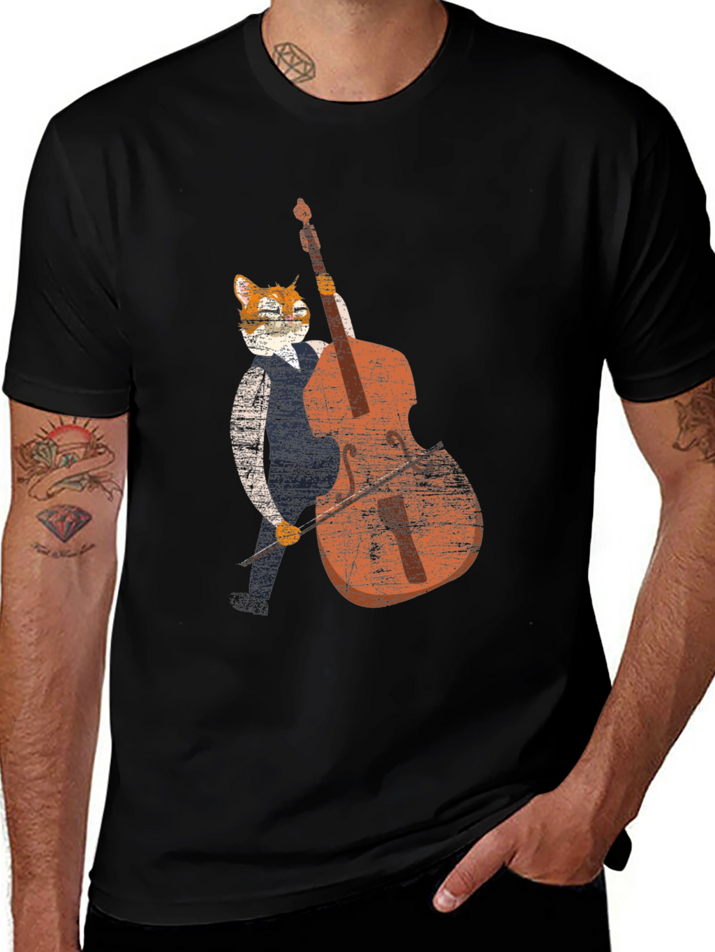 Cool Cat Bassist Black T-Shirt