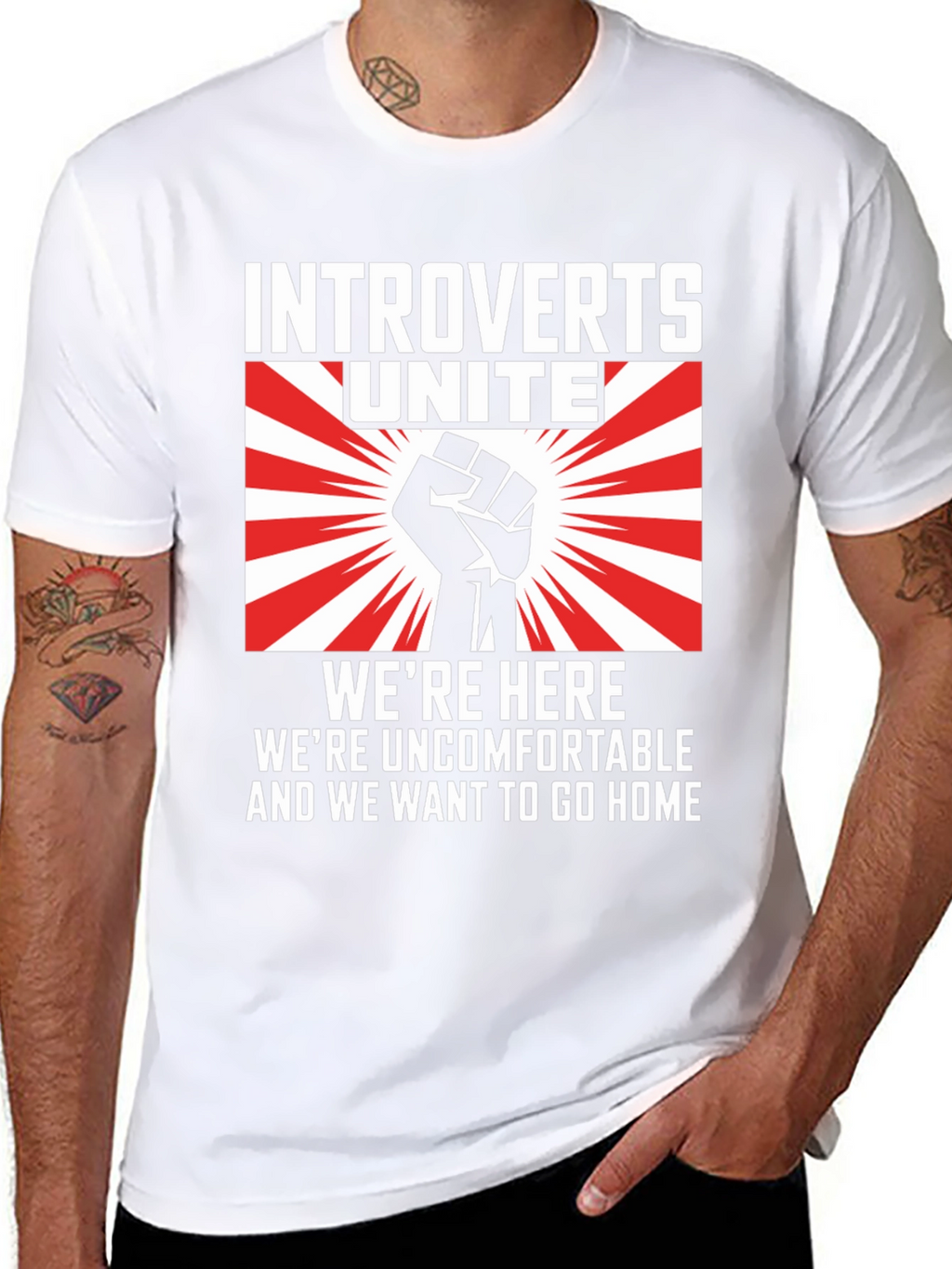 Introverts Unite Graphic T-Shirt - Were Here Uncomfortable!