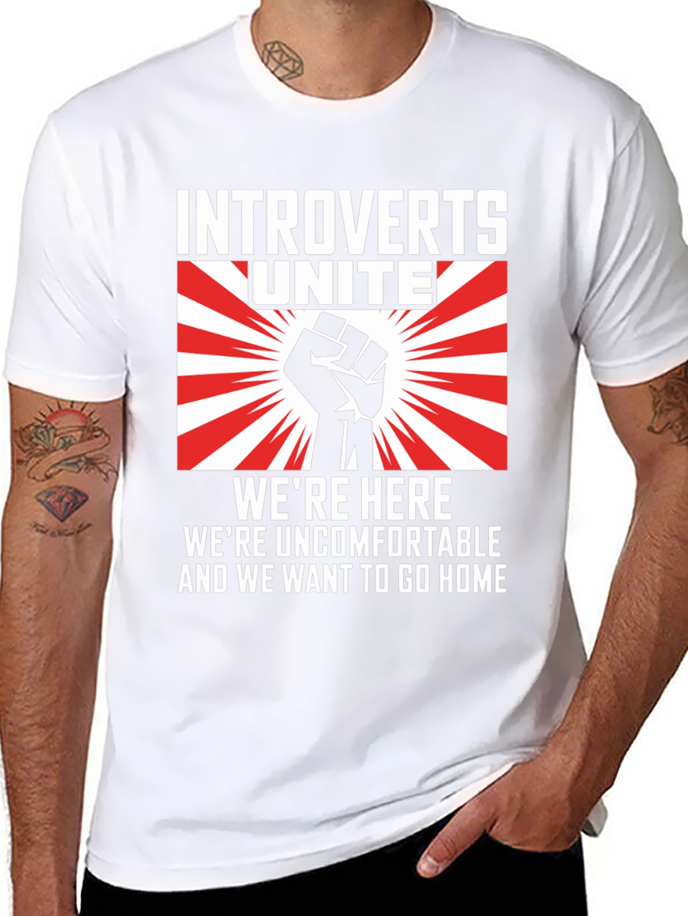 Introverts Unite Graphic T-Shirt - Were Here Uncomfortable!