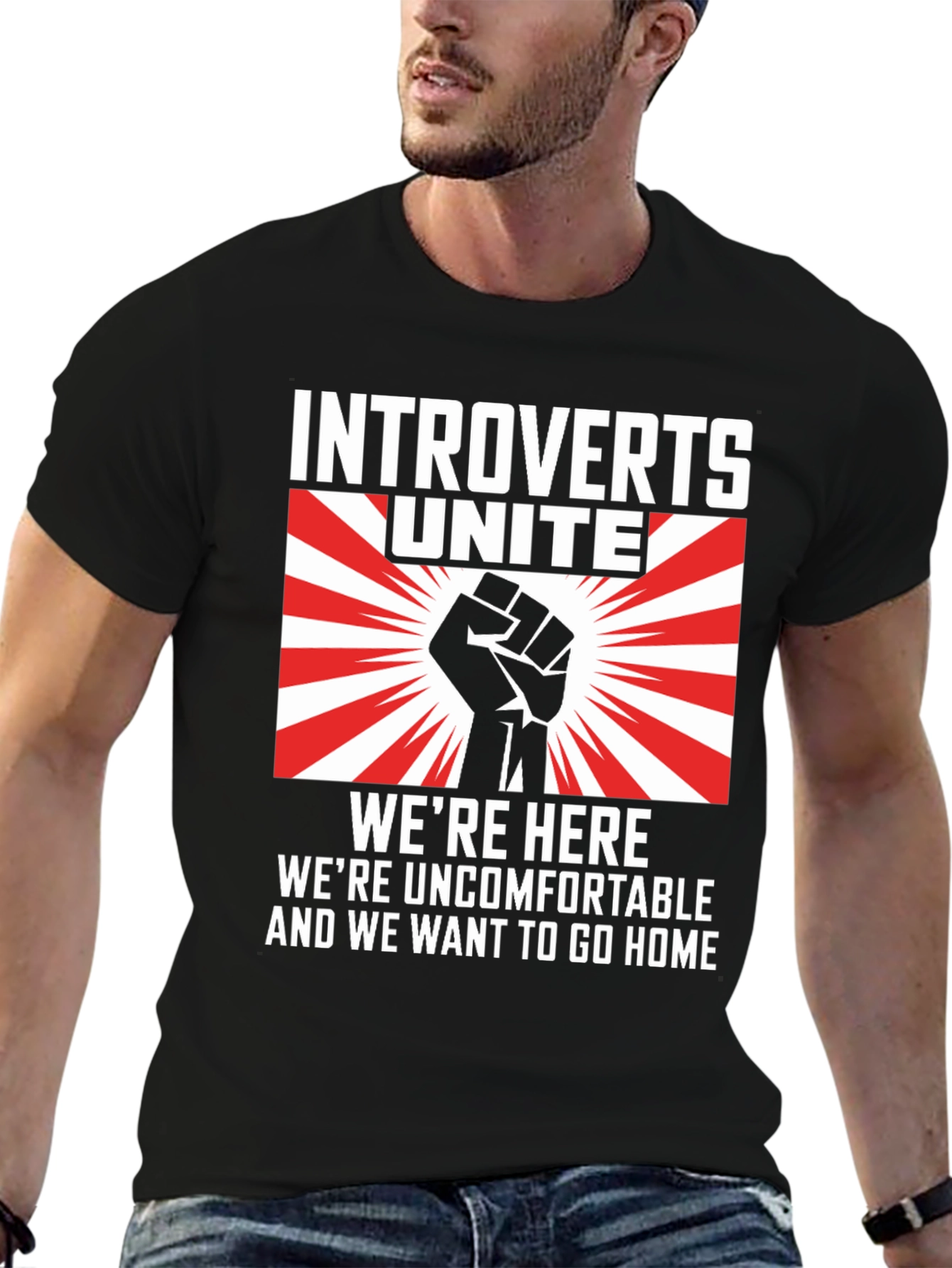 Introverts Unite Graphic T-Shirt - Were Here Uncomfortable!