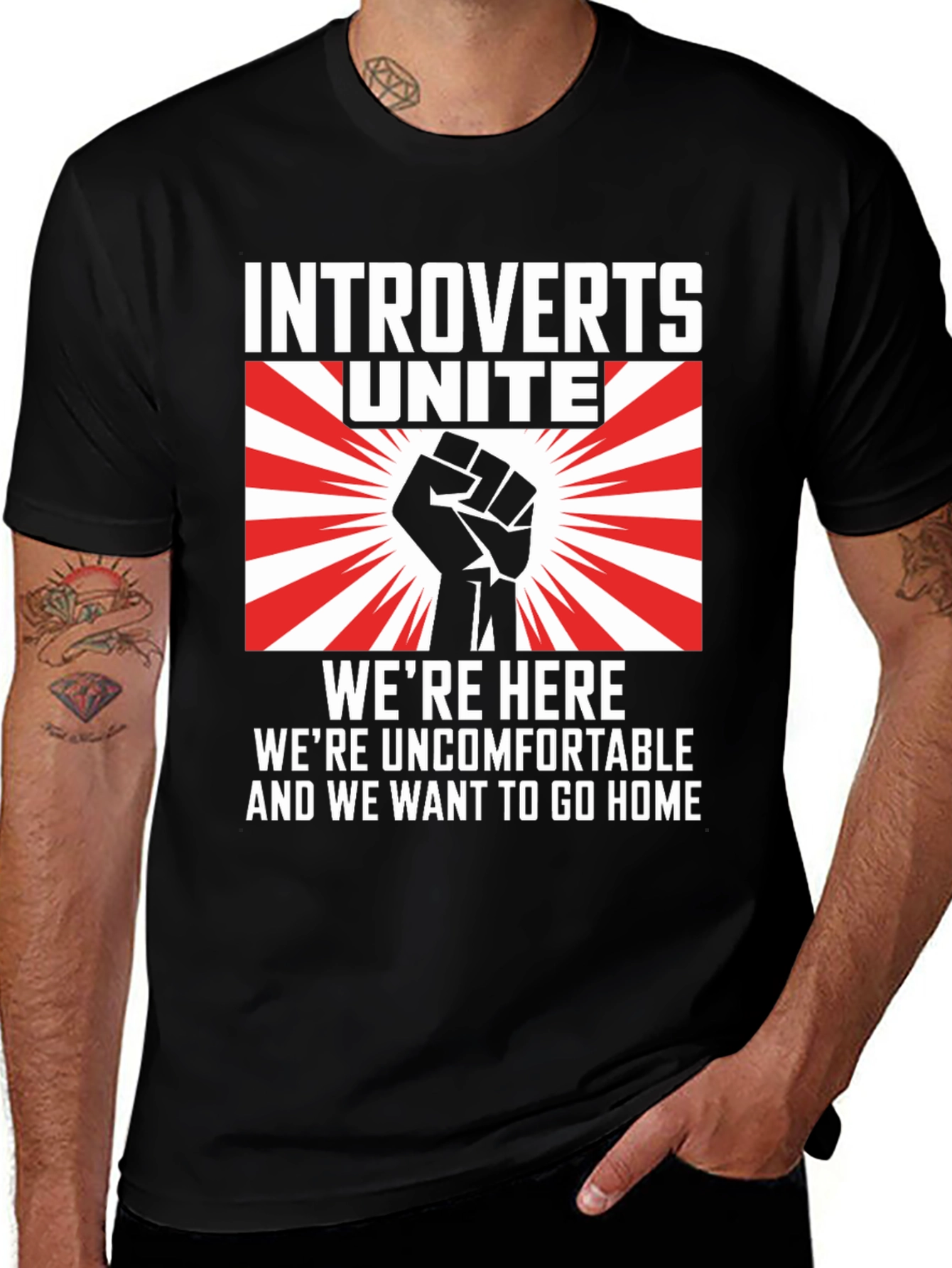 Introverts Unite Graphic T-Shirt - Were Here Uncomfortable!