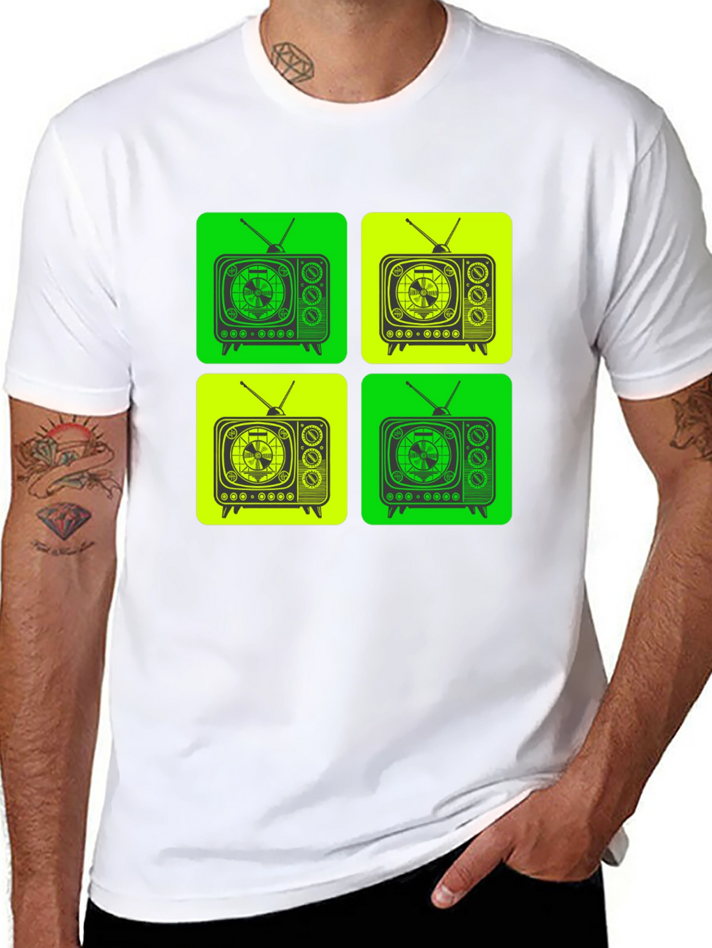 Retro TV Pattern T-Shirt - Black