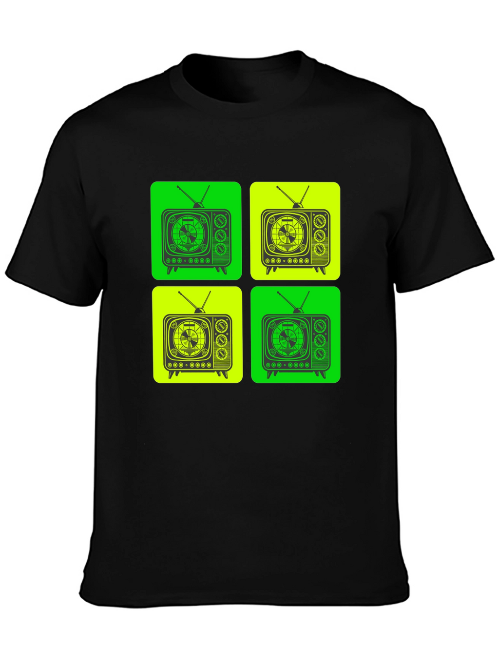 Retro TV Pattern T-Shirt - Black