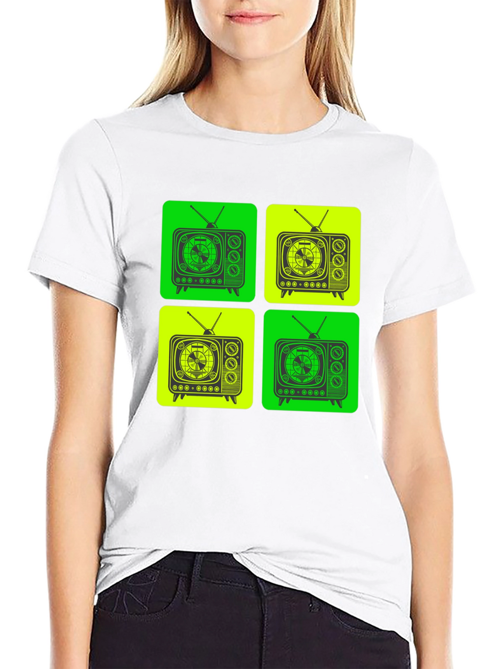 Retro TV Pattern T-Shirt - Black