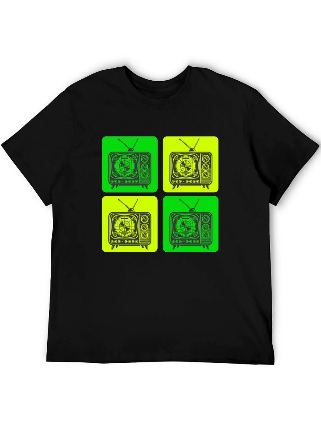 Retro TV Pattern T-Shirt - Black