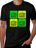 Retro TV Pattern T-Shirt - Black