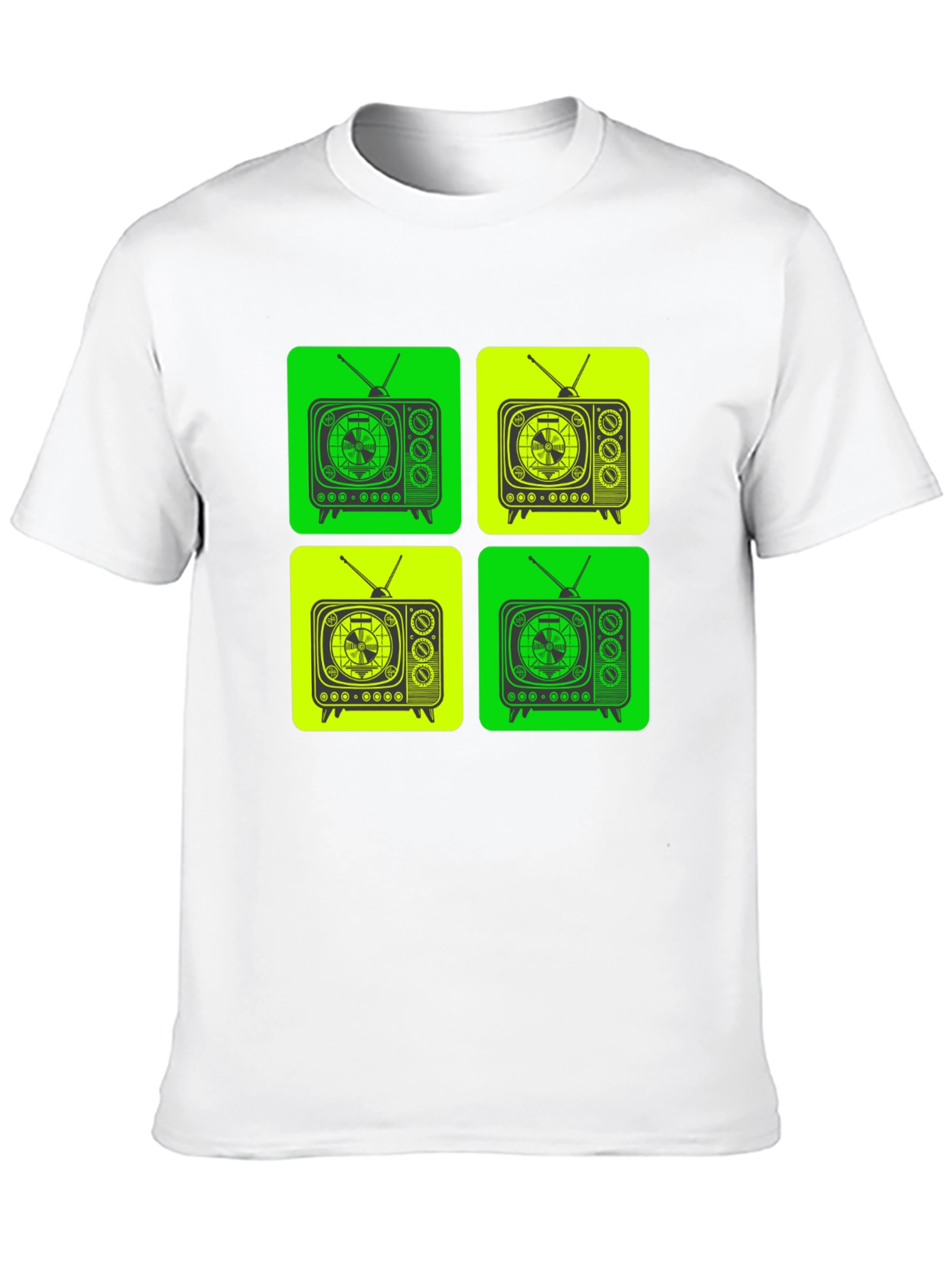 Retro TV Pattern T-Shirt - Black