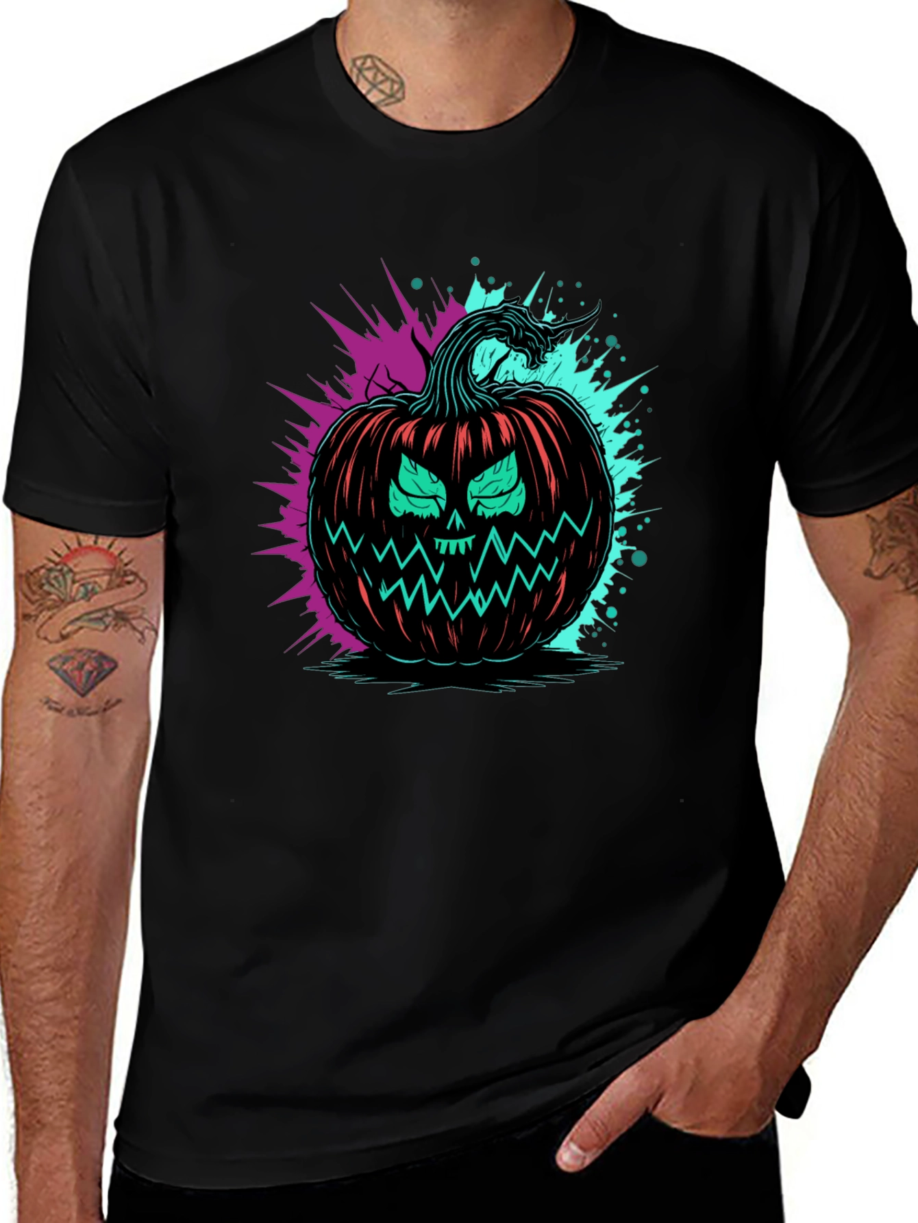 Neon Pumpkin Graphic Tee - Halloween Ready!