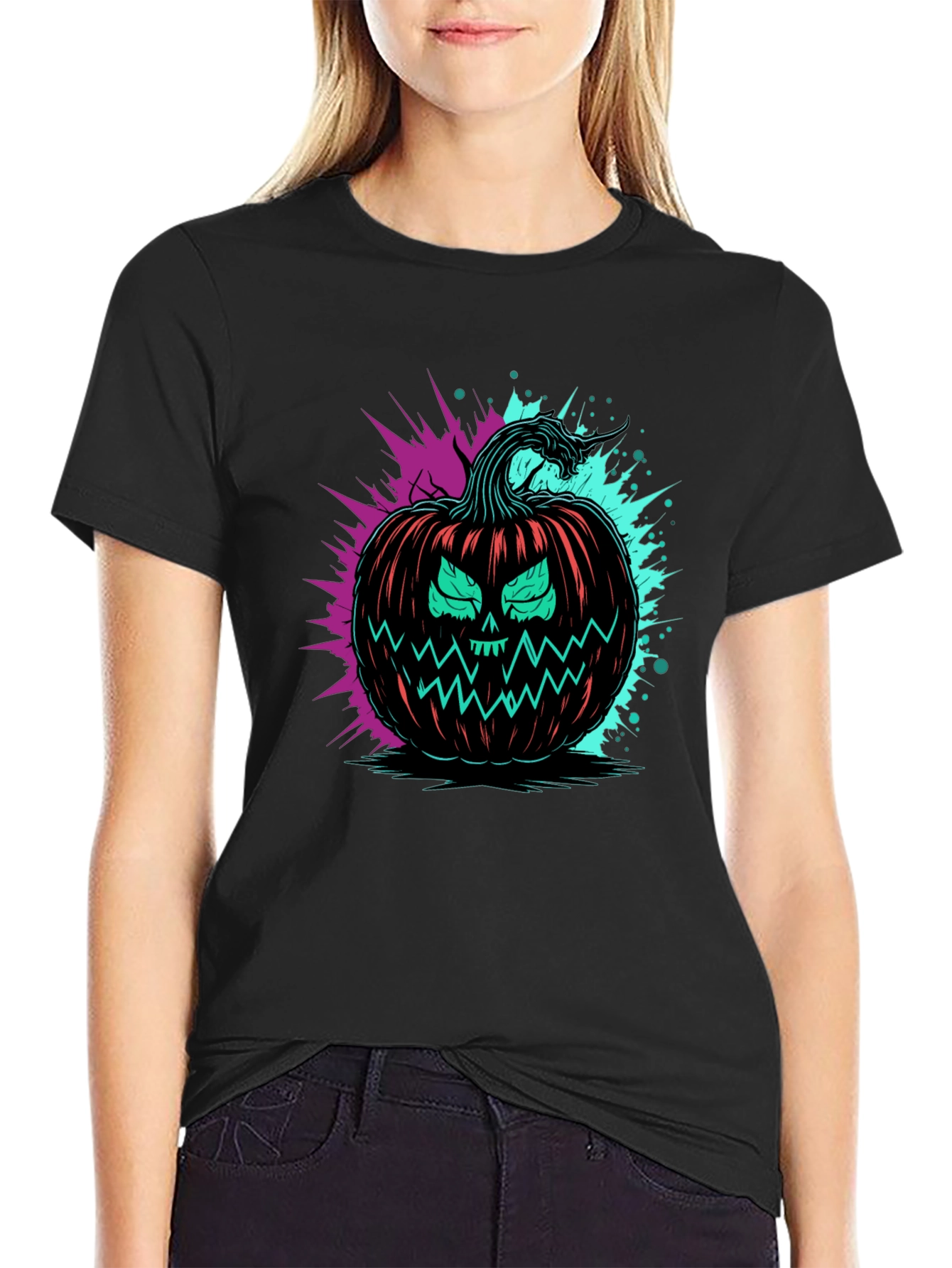 Neon Pumpkin Graphic Tee - Halloween Ready!