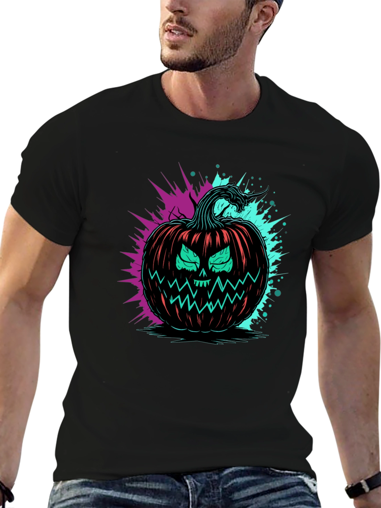 Neon Pumpkin Graphic Tee - Halloween Ready!