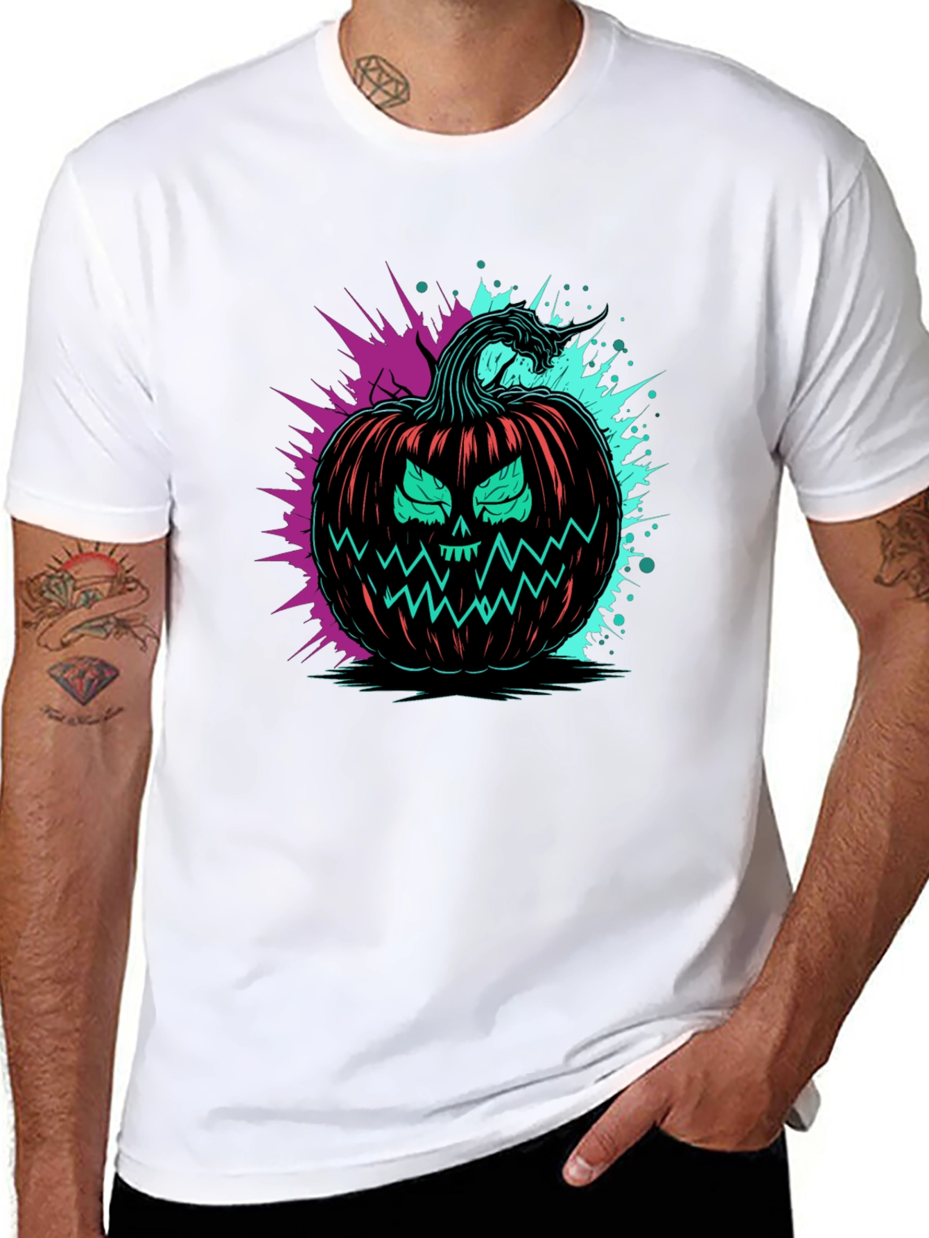 Neon Pumpkin Graphic Tee - Halloween Ready!