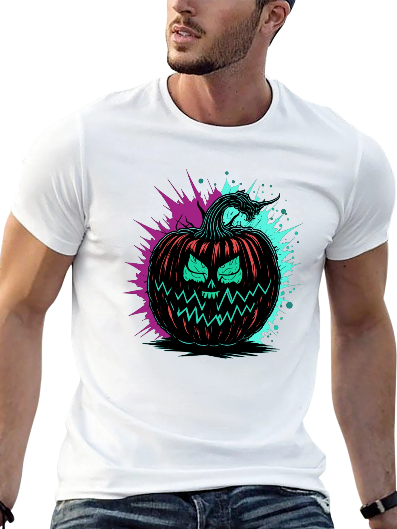 Neon Pumpkin Graphic Tee - Halloween Ready!