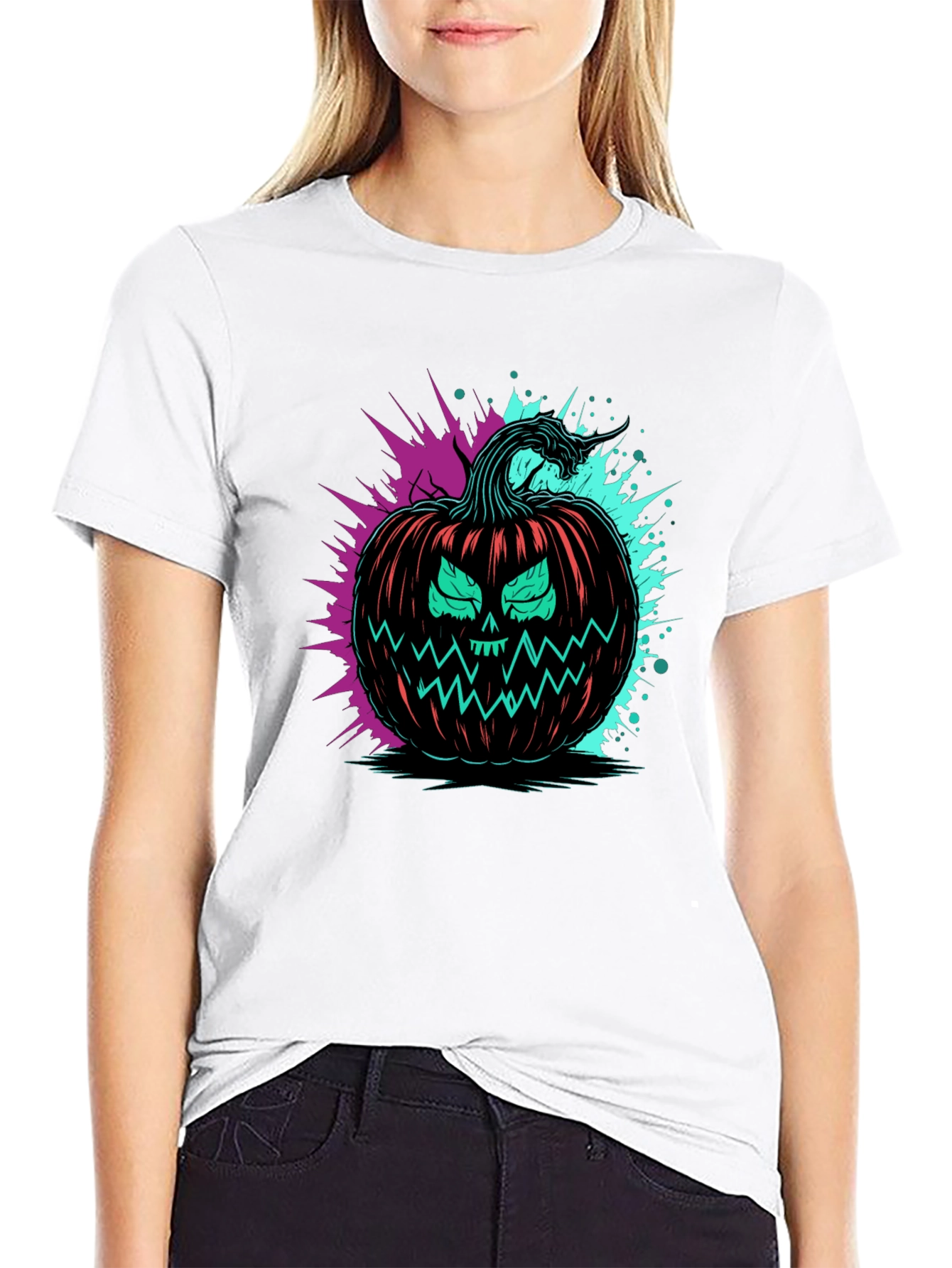 Neon Pumpkin Graphic Tee - Halloween Ready!