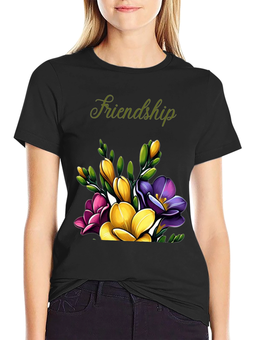 Friendship Floral T-Shirt - Black