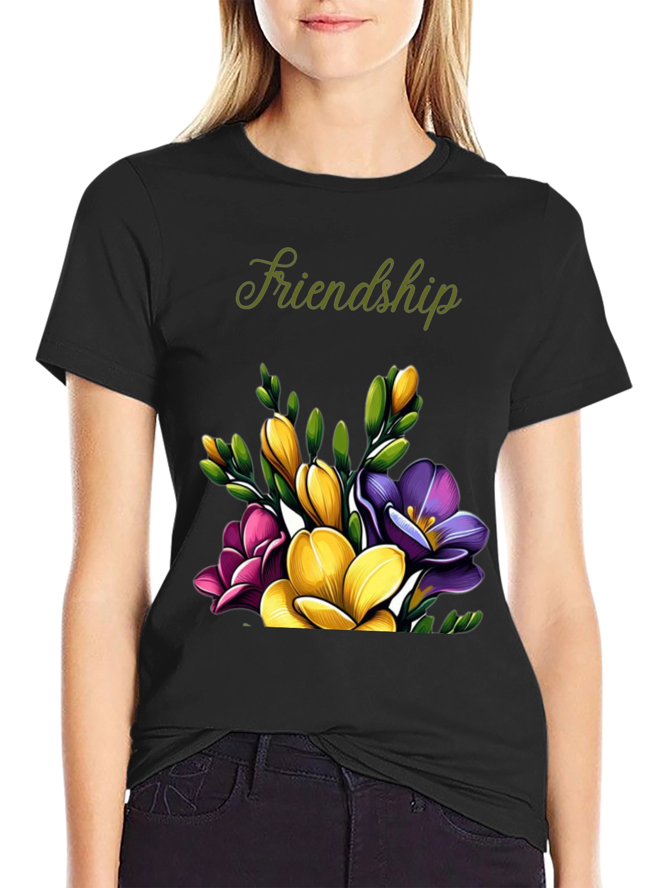 Friendship Floral T-Shirt - Black