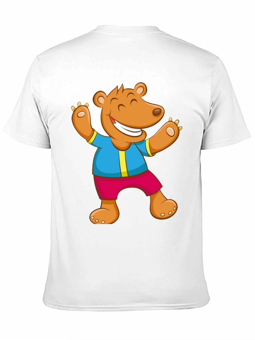 Cartoon Bear Graphic Tee - Black Cotton Blend