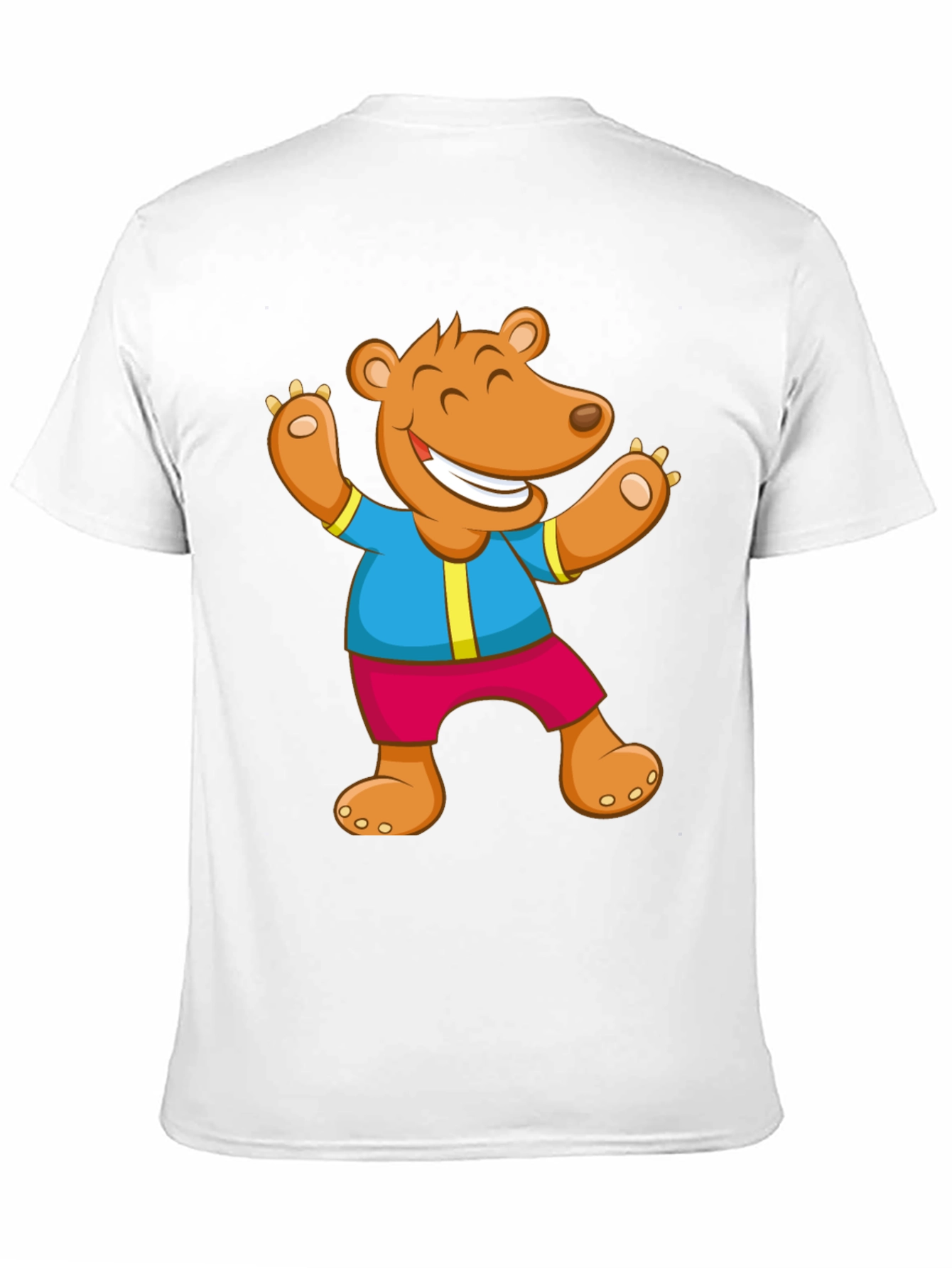 Cartoon Bear Graphic Tee - Black Cotton Blend
