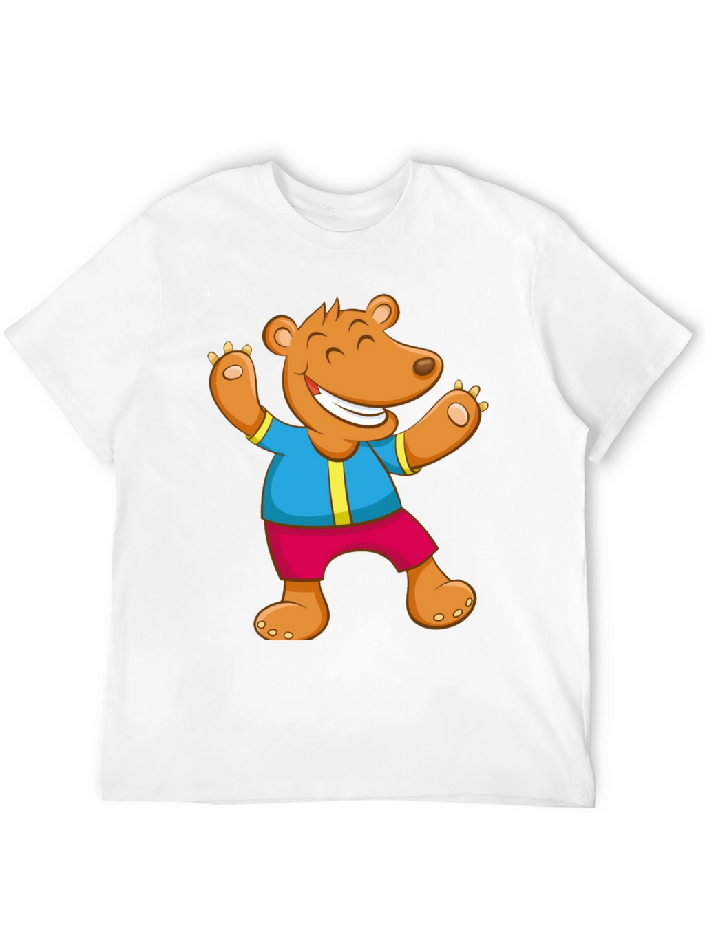 Cartoon Bear Graphic Tee - Black Cotton Blend